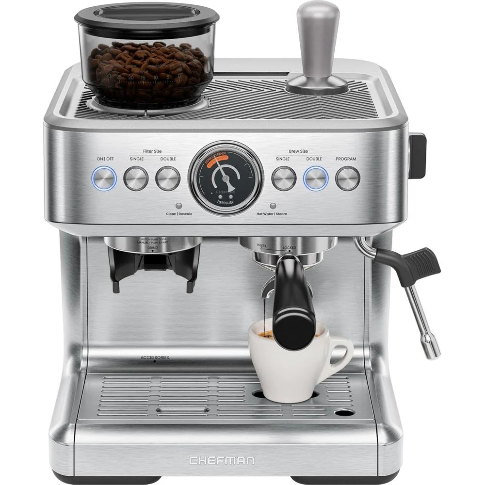 Chefman RJ54-G-SS Crema Supreme 15 Bar Espresso Machine with Milk Frother, Stainless Steel