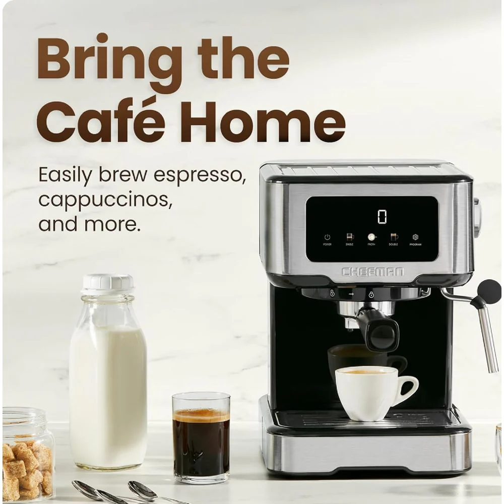 Chefman RJ54-SS-15-D-AM CraftBrew Espresso Machine, 15-Bar Pump Digital Espresso Maker W/Steam Wand for Latte & Cappuccino, Compact Espresso Coffee Machine W/ 1.5L Re - Image 2