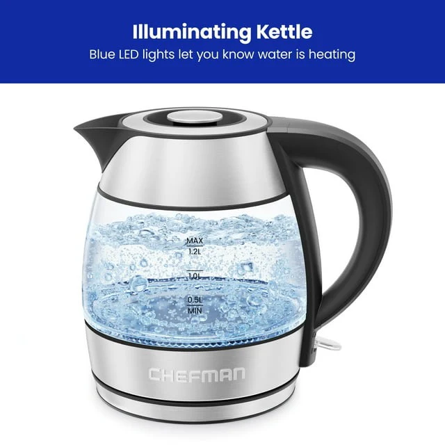 Chefman Rapid Boil Electric Tea Kettle, 1.2L, Stainless Steel, LED Indicator Lights, Removable Lid, Cordless with 360 Swivel Base, Automatic Shut-Off, Boil-Dry Protection - Image 2