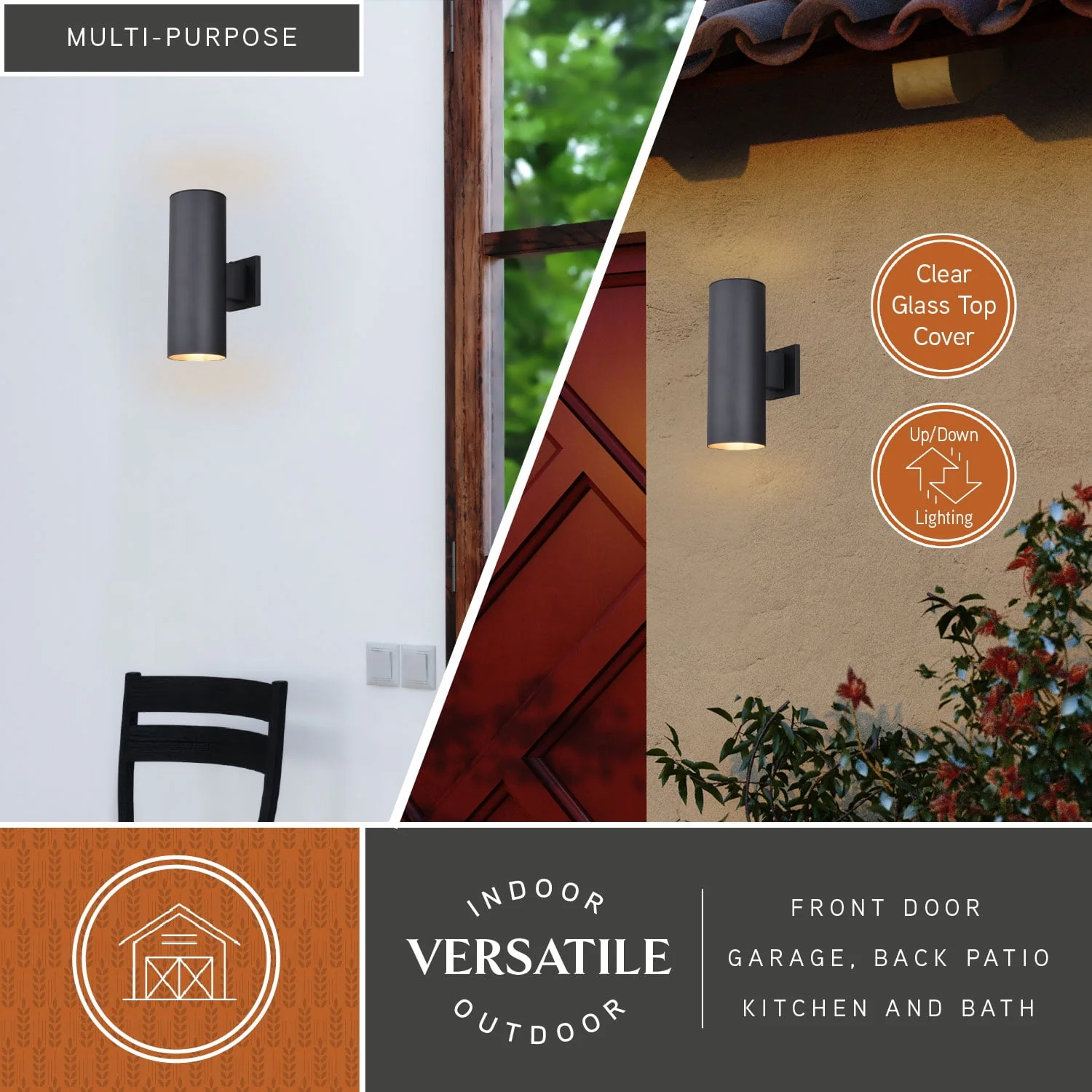 Vaxcel Chiasso Outdoor Wall Sconce, 2-Light Black Aluminum Cylinder, Up and Down Dusk to Dawn Porch Light, LED Compatible, T0653 - Image 4
