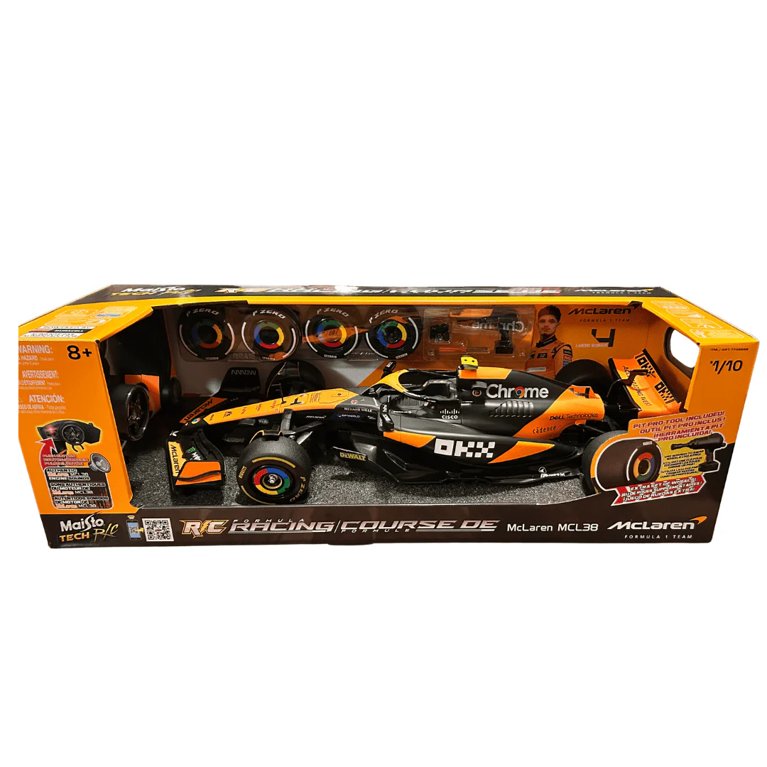 Clasicos Remote Control Car 1:10 Scale Carlos Sainz McLaren F1 Replica, Red, USB Rechargeable, 2-Speed Motor, Digital Proportional Control, 1739888