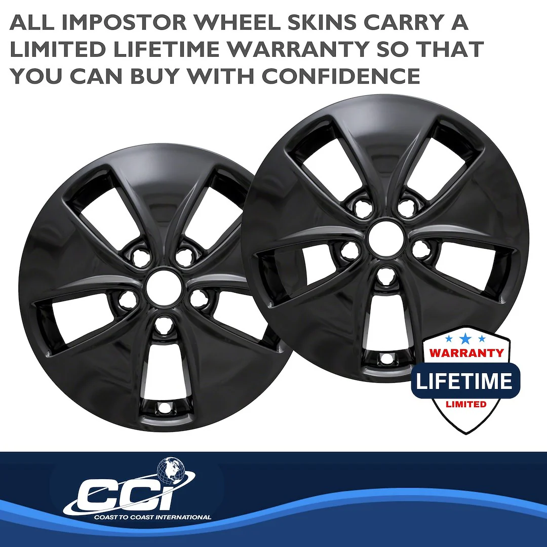 Coast2Coast 16 Inch Automotive Wheel Cover, 5 Flared Spokes, Snap-On, Gloss Black, ABS Plastic, Set of 4, IWCIMP400BLK - Image 3