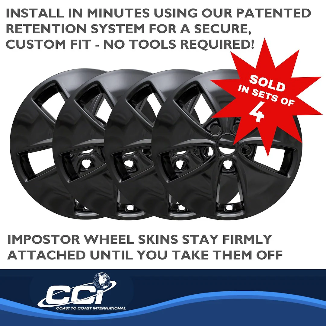 Coast2Coast 16 Inch Automotive Wheel Cover, 5 Flared Spokes, Snap-On, Gloss Black, ABS Plastic, Set of 4, IWCIMP400BLK - Image 4