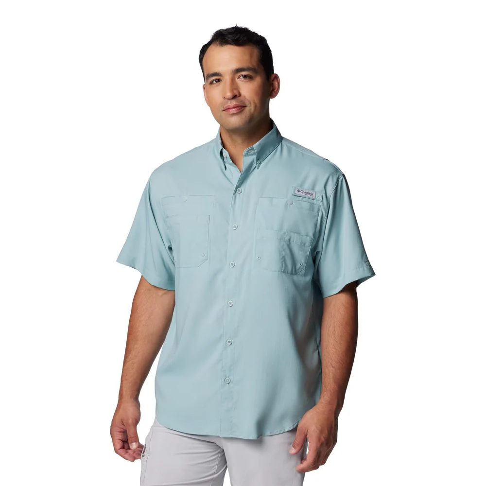 Columbia Mens PFG Tamiami II Short Sleeve Fishing Shirt, Omni-Shade UPF 40, Omni-Wick Moisture Management, Crushed Blue, 3X, 128705