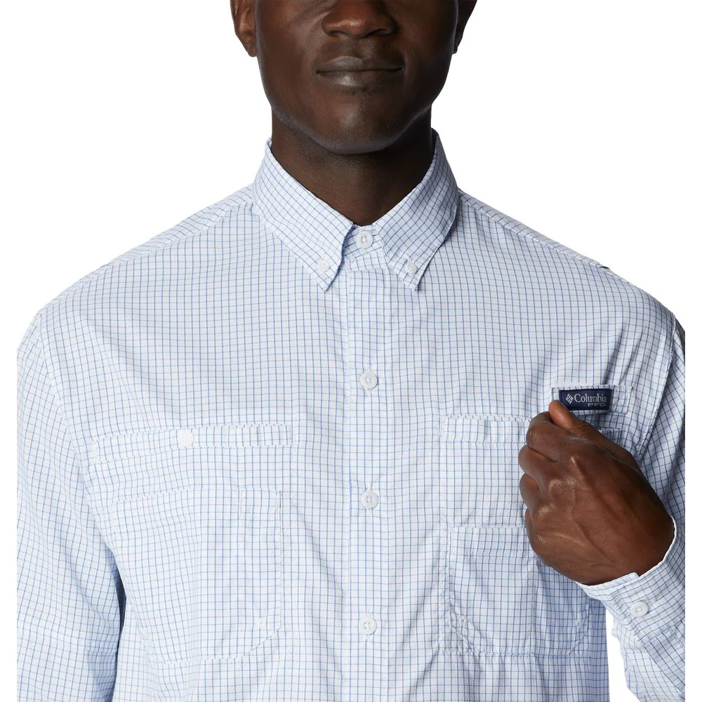 Columbia PFG Super Tamiami Long-Sleeve Shirt for Men, S, Vivid Blue Multi Gingham - Machine Wash - Image 4