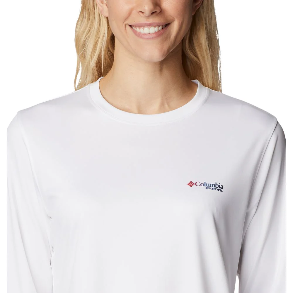 Columbia Tidal Tee PFG Fish Flag Long-Sleeve Shirt for Ladies - White/Bluestone Gradient - XL - Image 8
