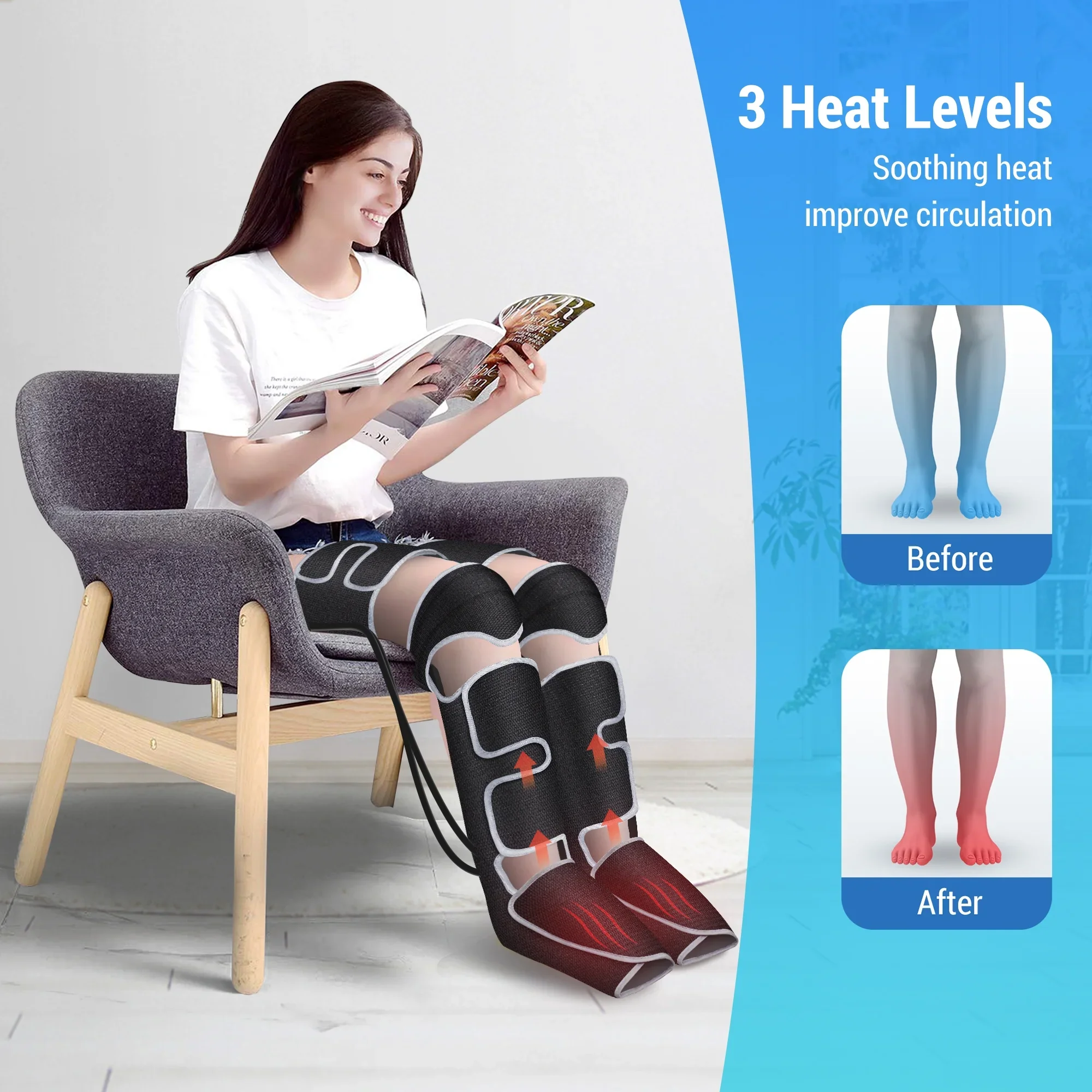 Comfier FE-7204B Air Compression Calf Knee Foot Massager with Heat - Image 3