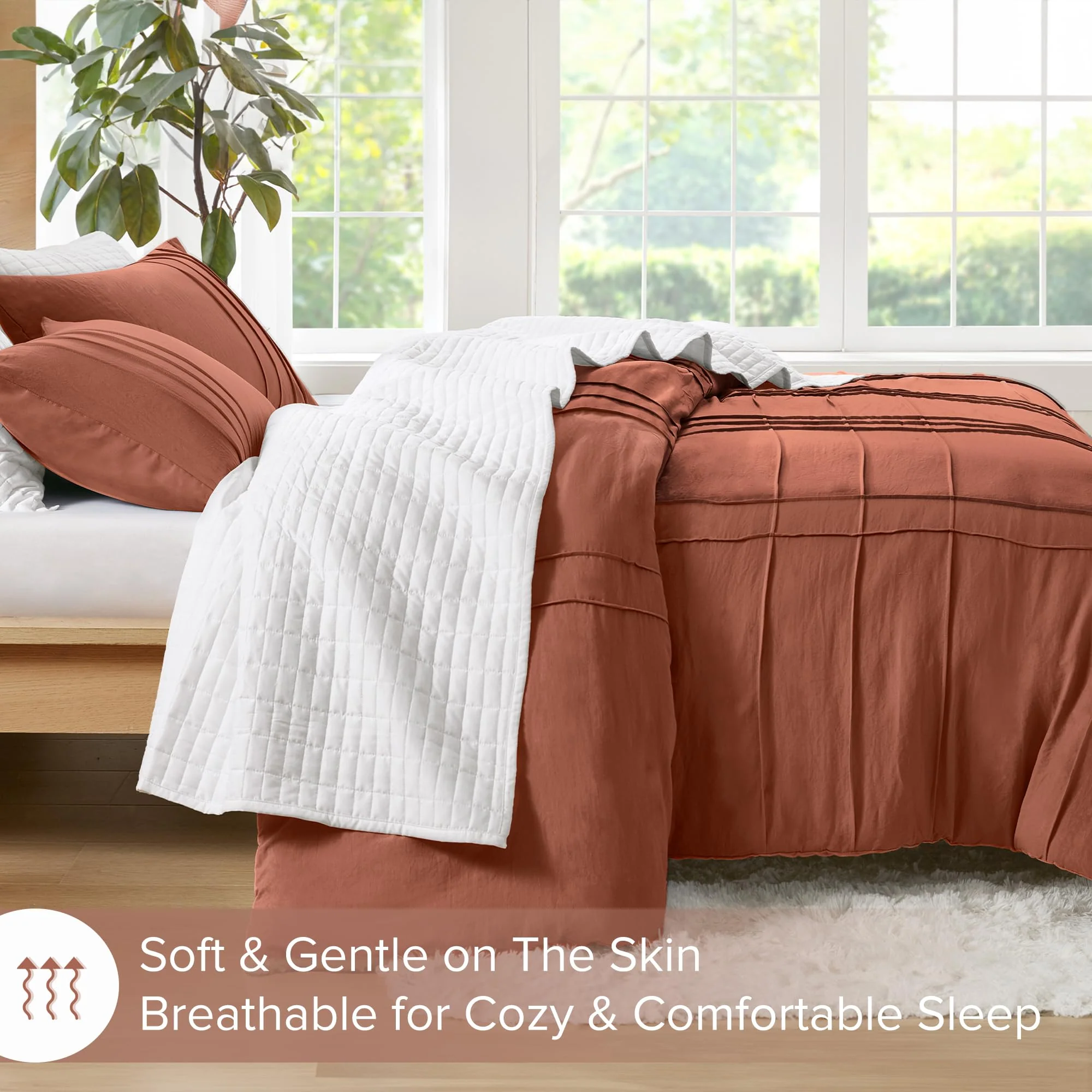 Comfort Spaces Walker Soft Washed Pleated Comforter Set, Clay, Queen Size, Pre-Washed Microfiber, All Season Lightweight Fill, Includes 2 Standard Shams, AM10-0393 - Image 2