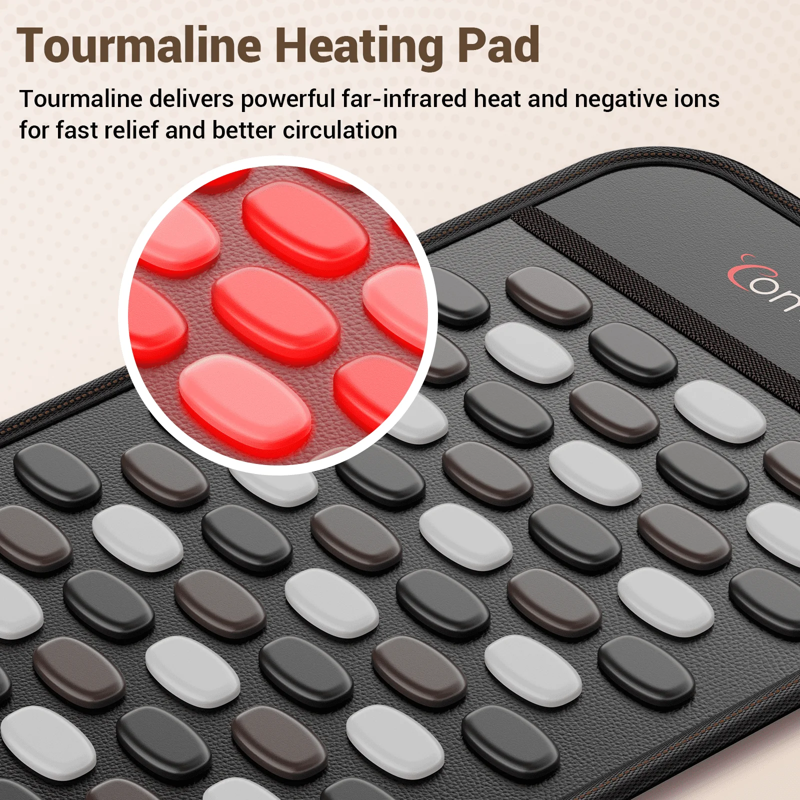 Comfytemp Infrared Heating Pad Back 65 Tourmaline Stones, 6 Heat Levels, 8 Timer Settings, 24in x 12in, Black - Image 6