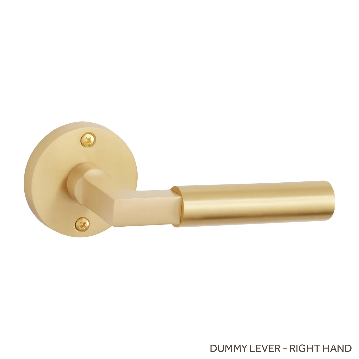 Contemporary Round Solid Brass Dummy Interior Door Set w/ Round Escutcheon Lever Handle - Right Hand - Satin Brass