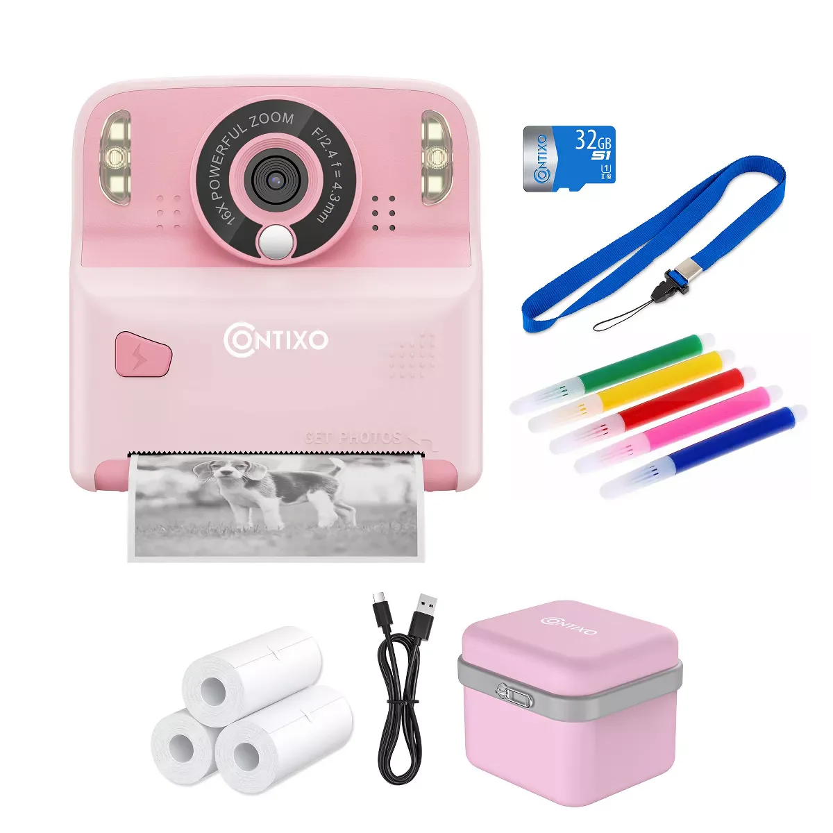 Contixo KC2-Pink Instant Print Kids Camera Bundle, 26MP, Pink