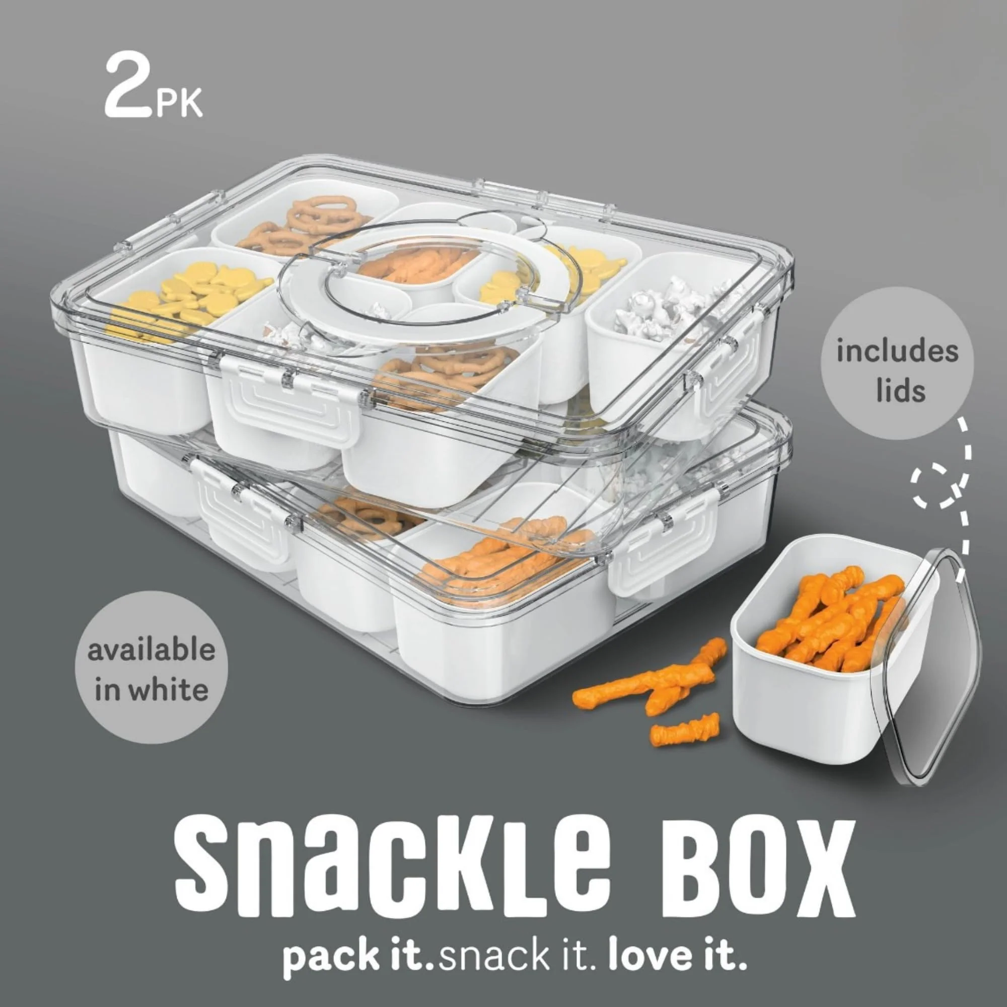 Cook With Color Snackle Box 2-Pack, 8-Compartment Snack Container with Lids, Carrying Handle, BPA-Free, Dishwasher Safe, Pink - Image 2