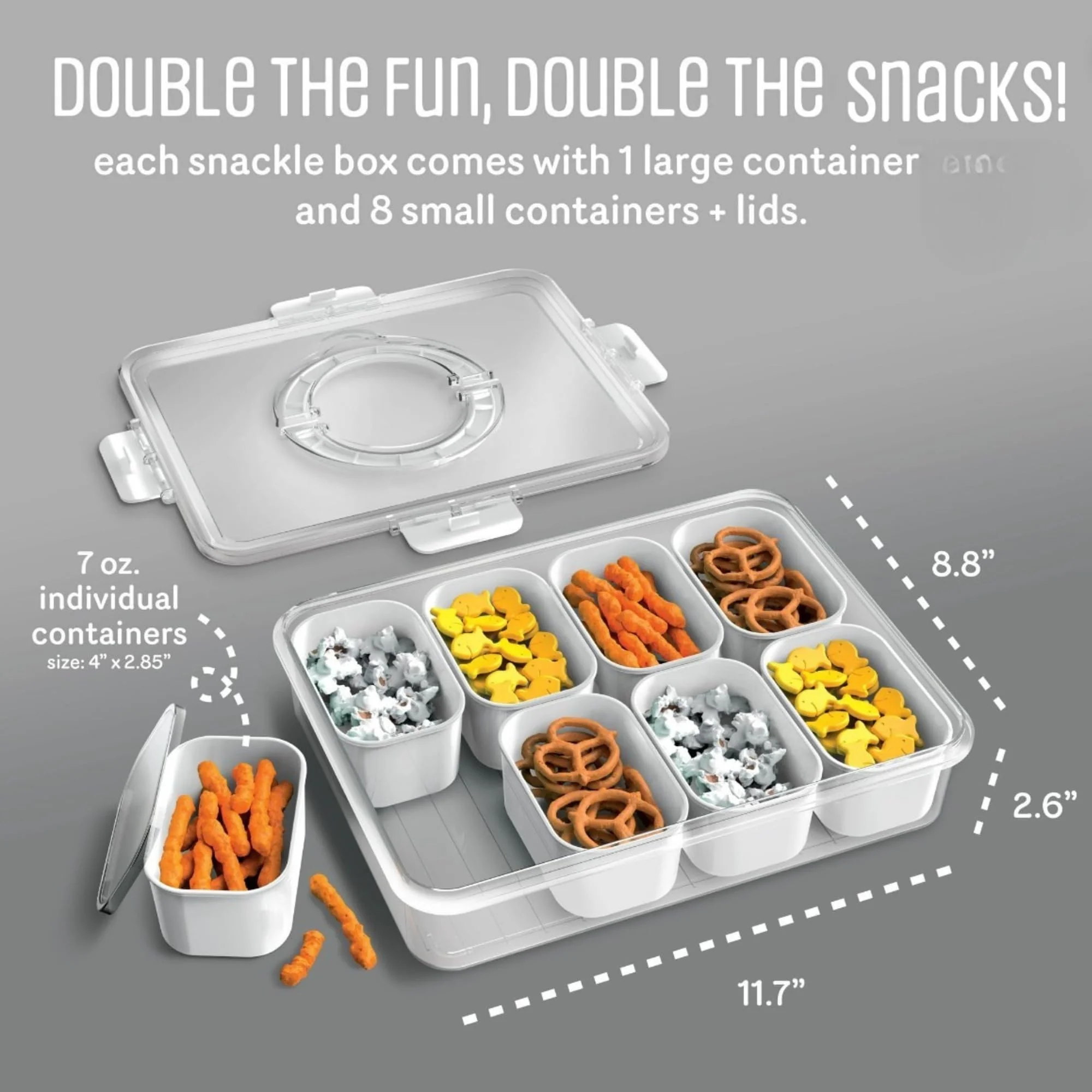 Cook With Color Snackle Box 2-Pack, 8-Compartment Snack Container with Lids, Carrying Handle, BPA-Free, Dishwasher Safe, Pink - Image 3