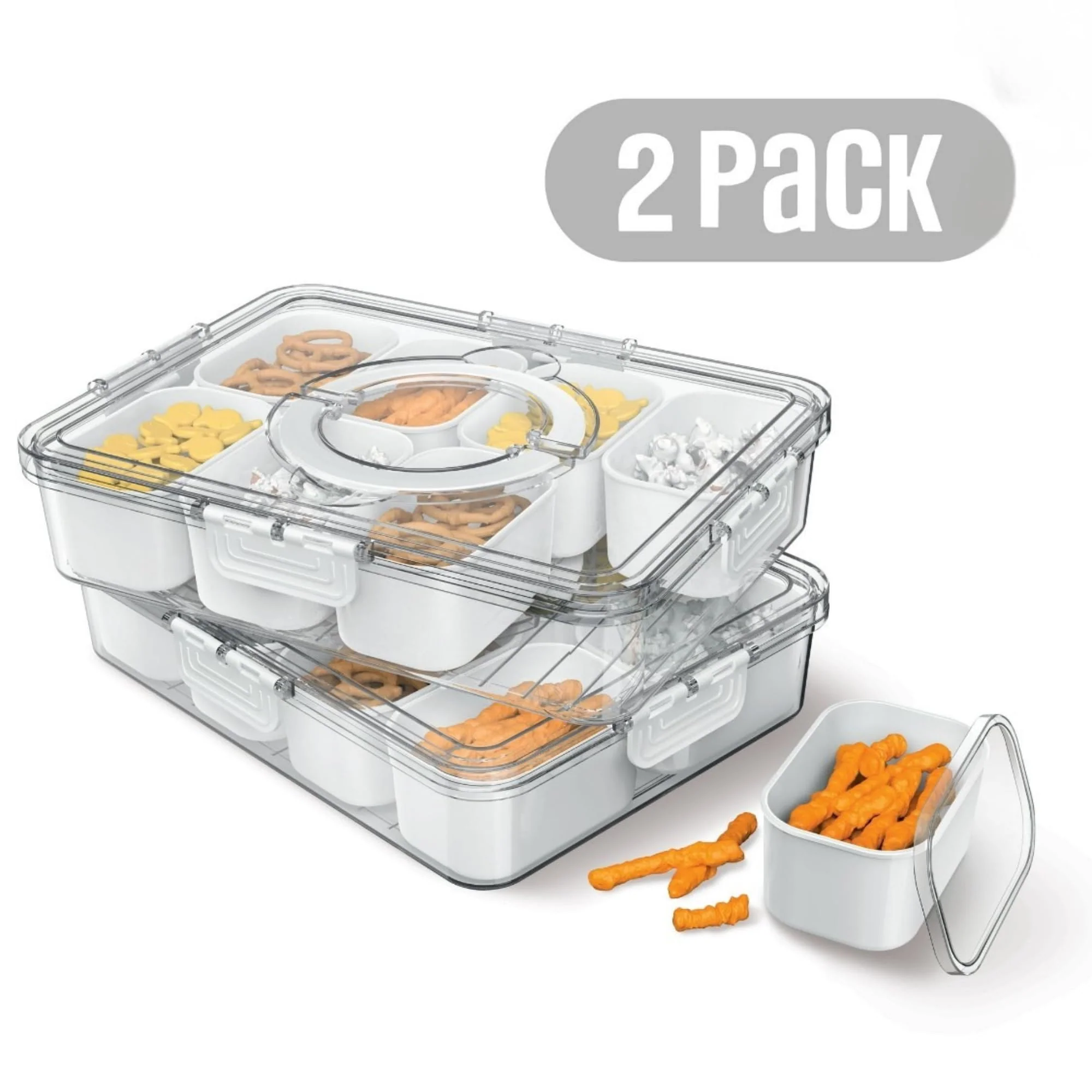 Cook With Color Snackle Box 2-Pack, 8-Compartment Snack Container with Lids, Carrying Handle, BPA-Free, Dishwasher Safe, Pink - Image 4