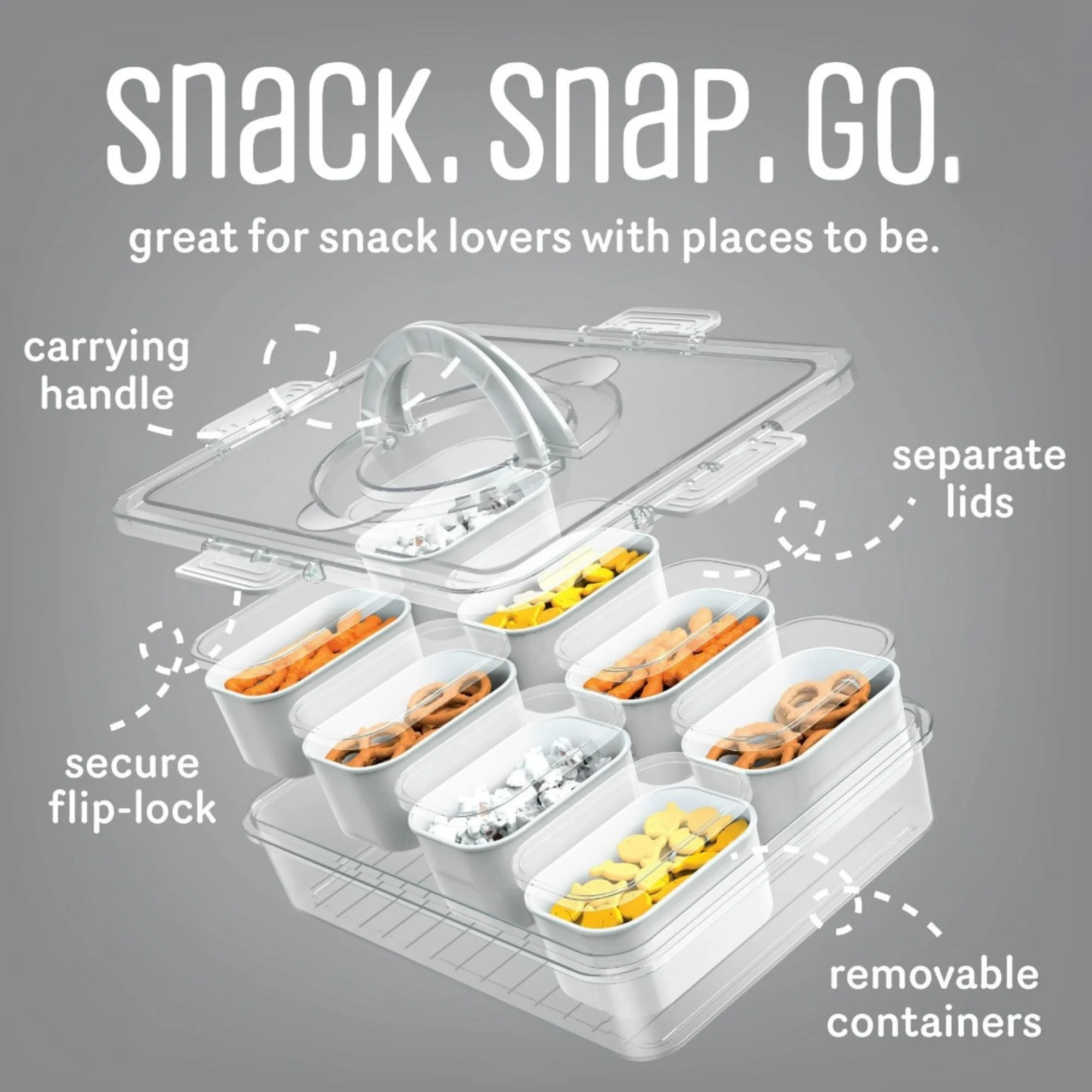 Cook With Color Snackle Box 2-Pack, 8-Compartment Snack Container with Lids, Carrying Handle, BPA-Free, Dishwasher Safe, Pink - Image 5