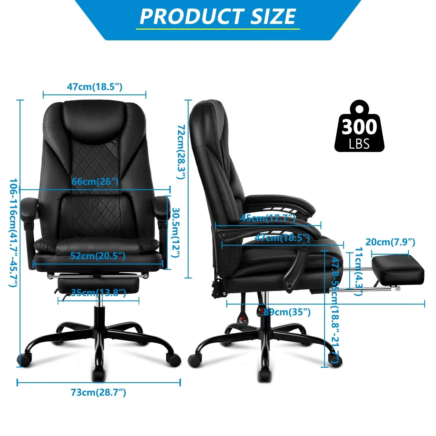 Coolhut 300PY-Black Executive Office Leather Chair with Foot Rest Black - Image 5