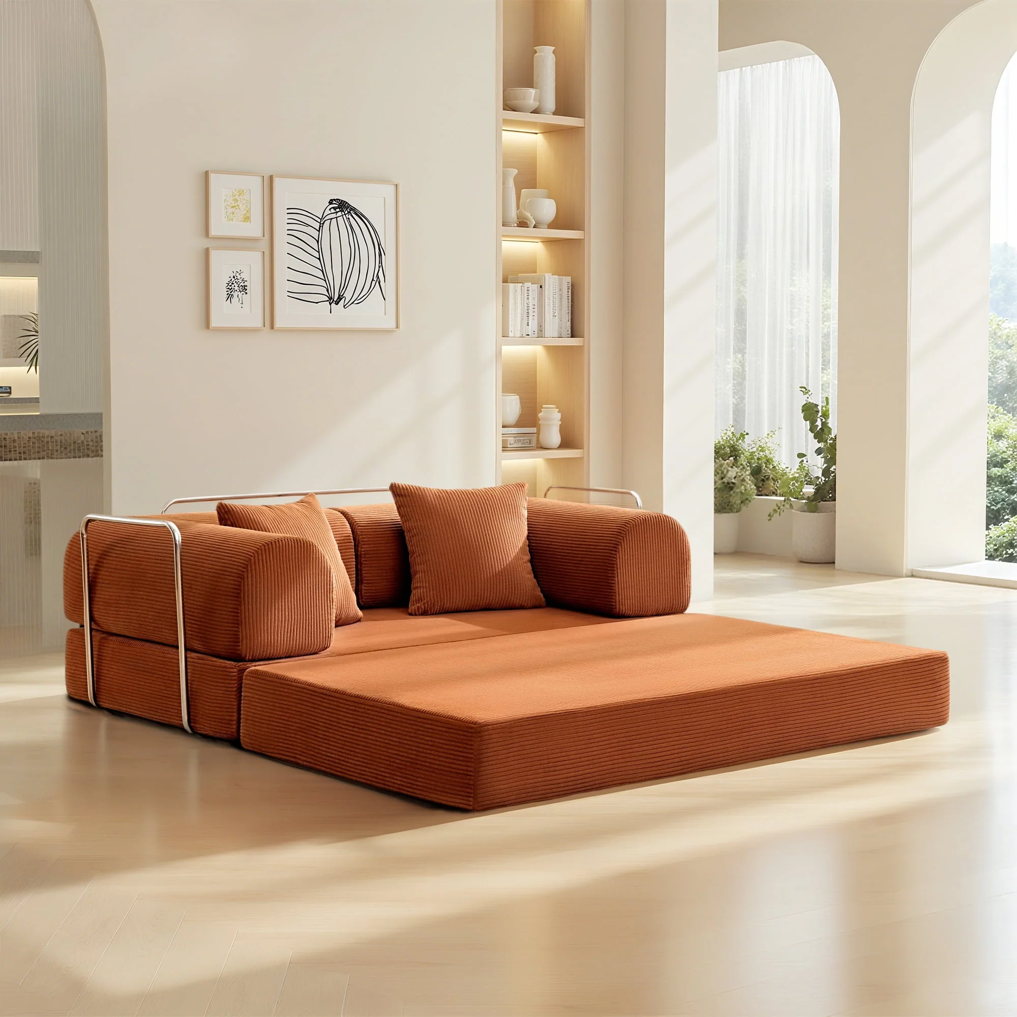 COOLHUT 78.7" W Combination Sofa, High Rebound Density Sponge Sofa Couch Pumpkin Brown - Image 4