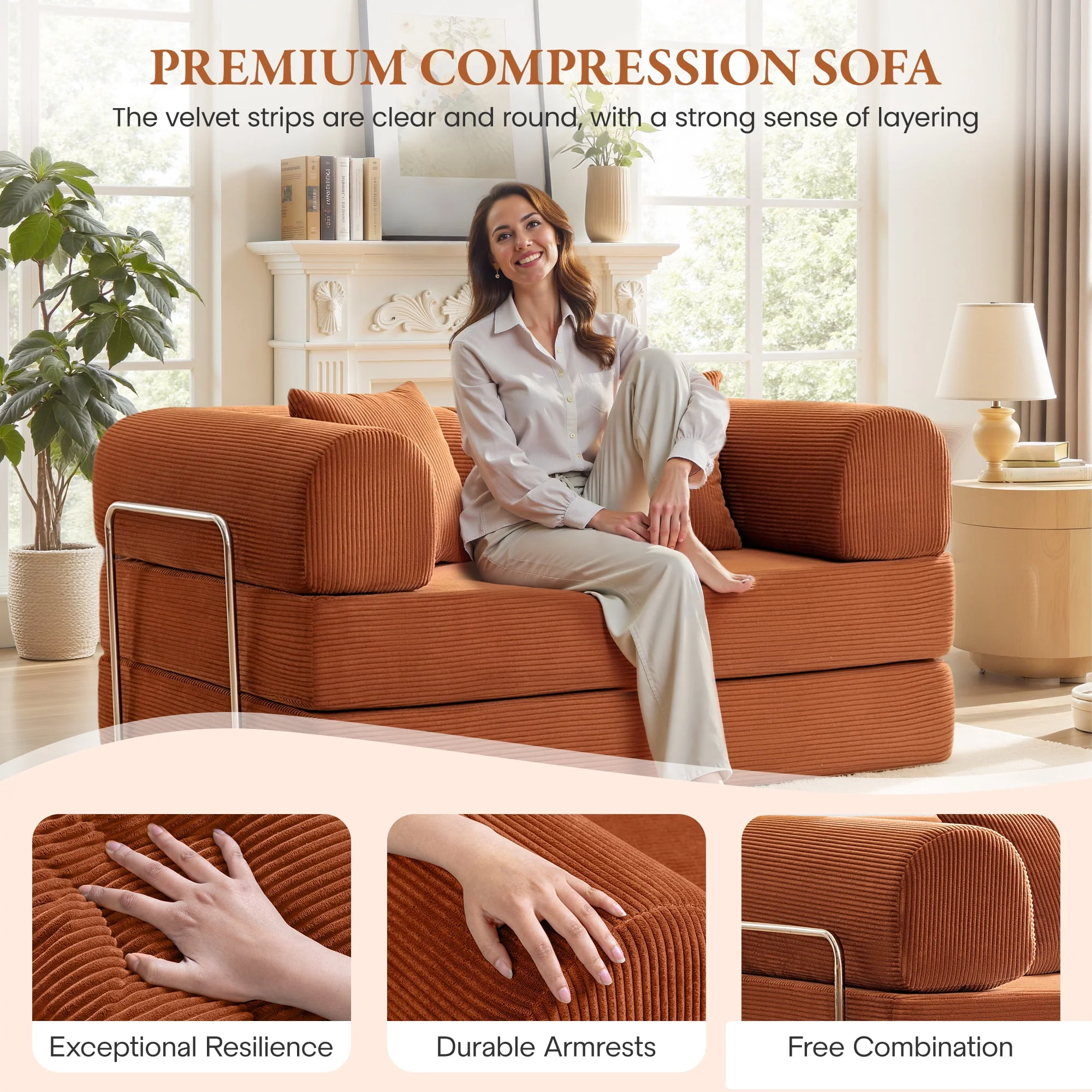 COOLHUT 78.7" W Combination Sofa, High Rebound Density Sponge Sofa Couch Pumpkin Brown - Image 6