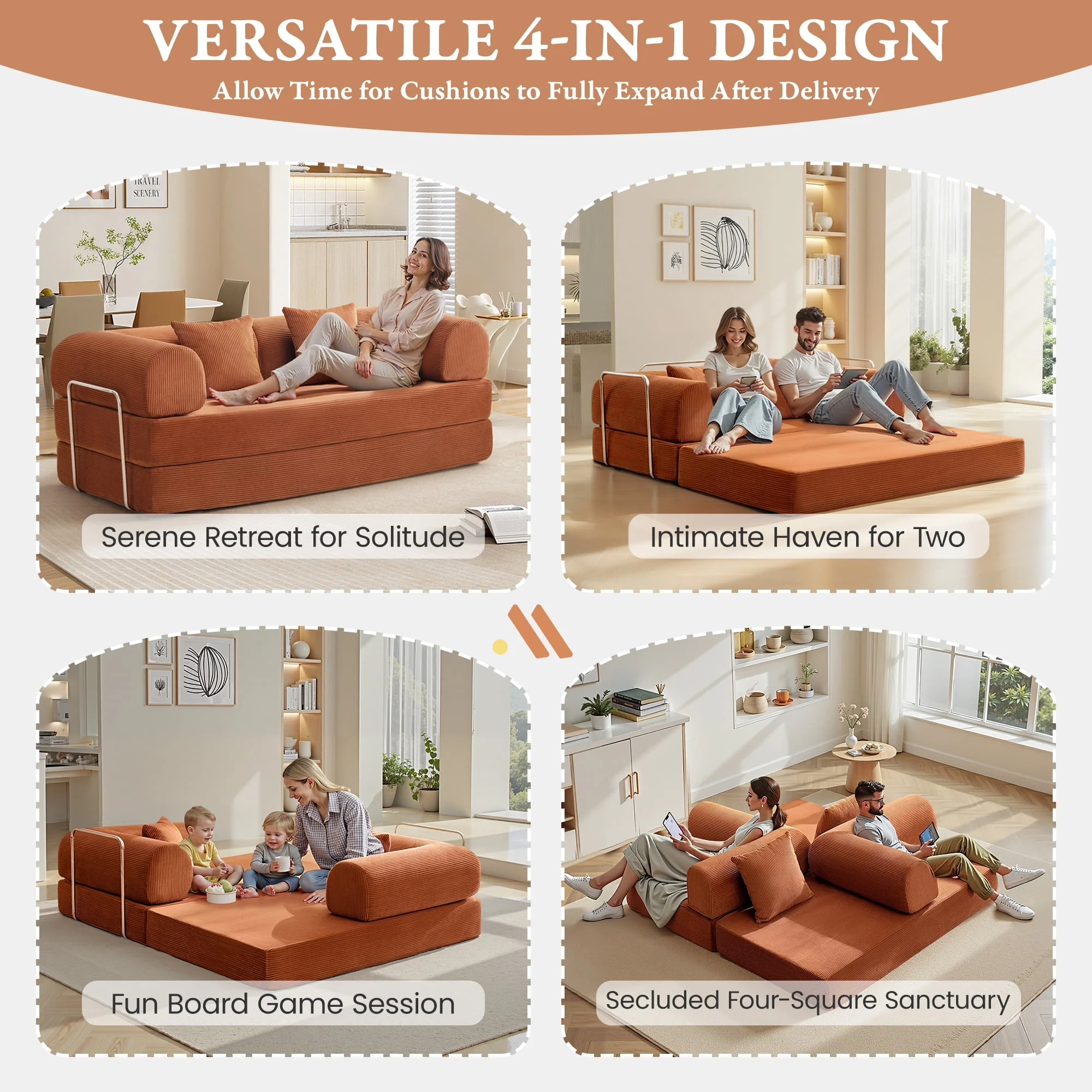 COOLHUT 78.7" W Combination Sofa, High Rebound Density Sponge Sofa Couch Pumpkin Brown - Image 7