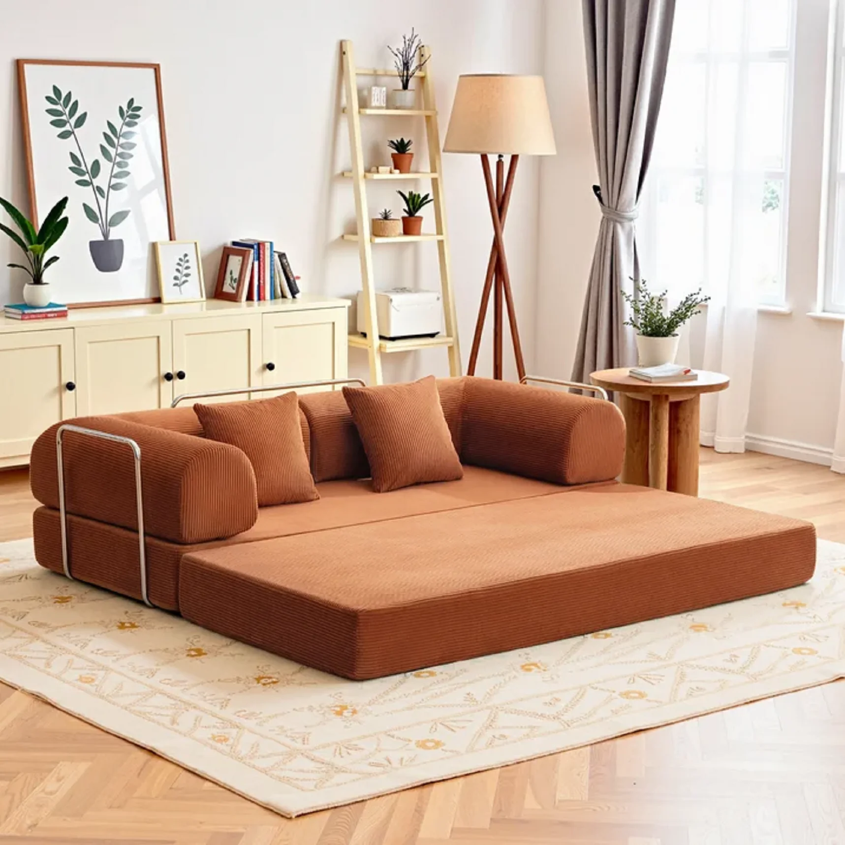 Coolhut AH-0277-200-BN Combination Sofa High Rebound Density Sponge Multifunctional Three-Seat Sofa Bed Pumpkin Brown 78.7 in - Image 2