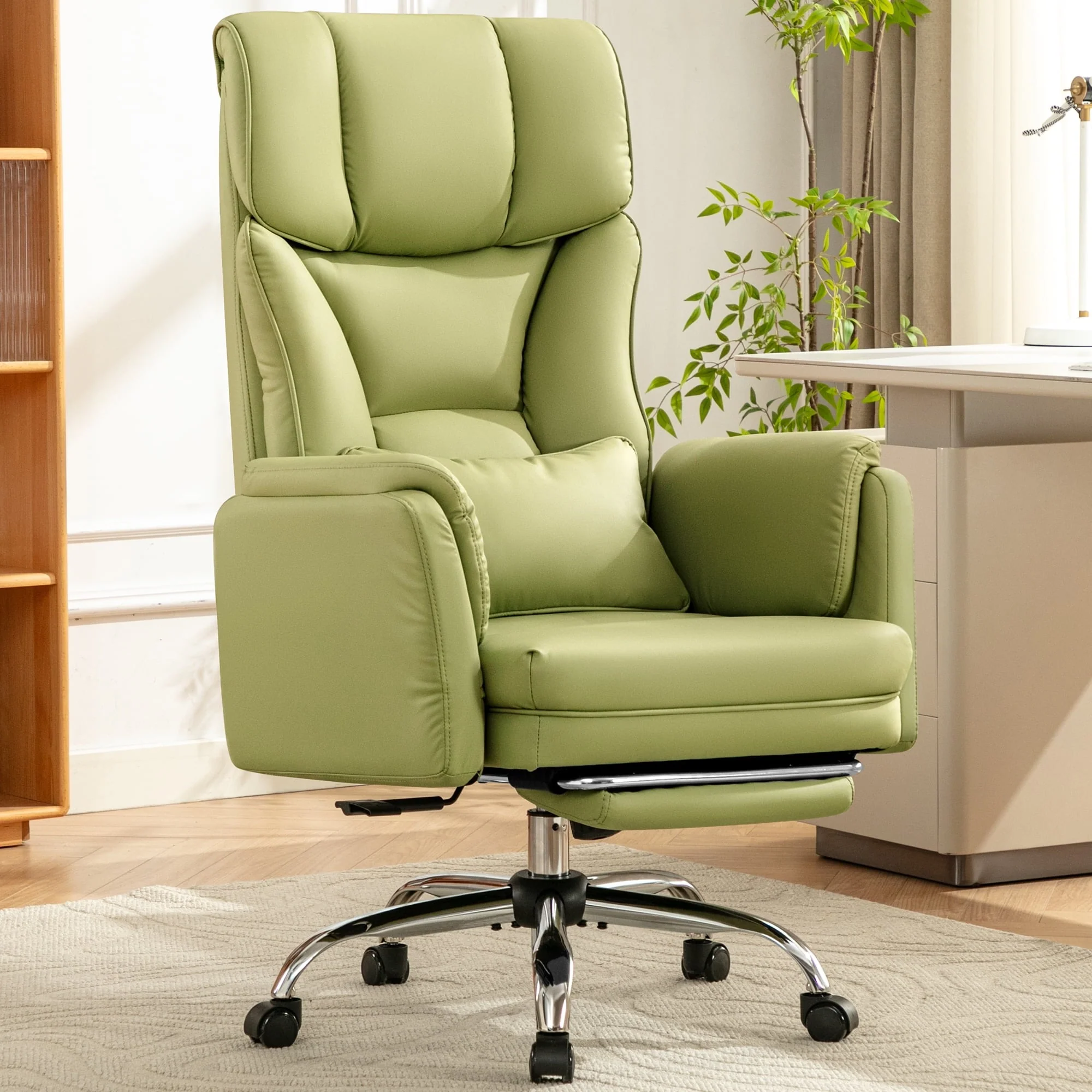 COOLHUT Big and Tall Office Chair, High Back Executive PU Leather Desk Chair with Footrest, Avocado Green