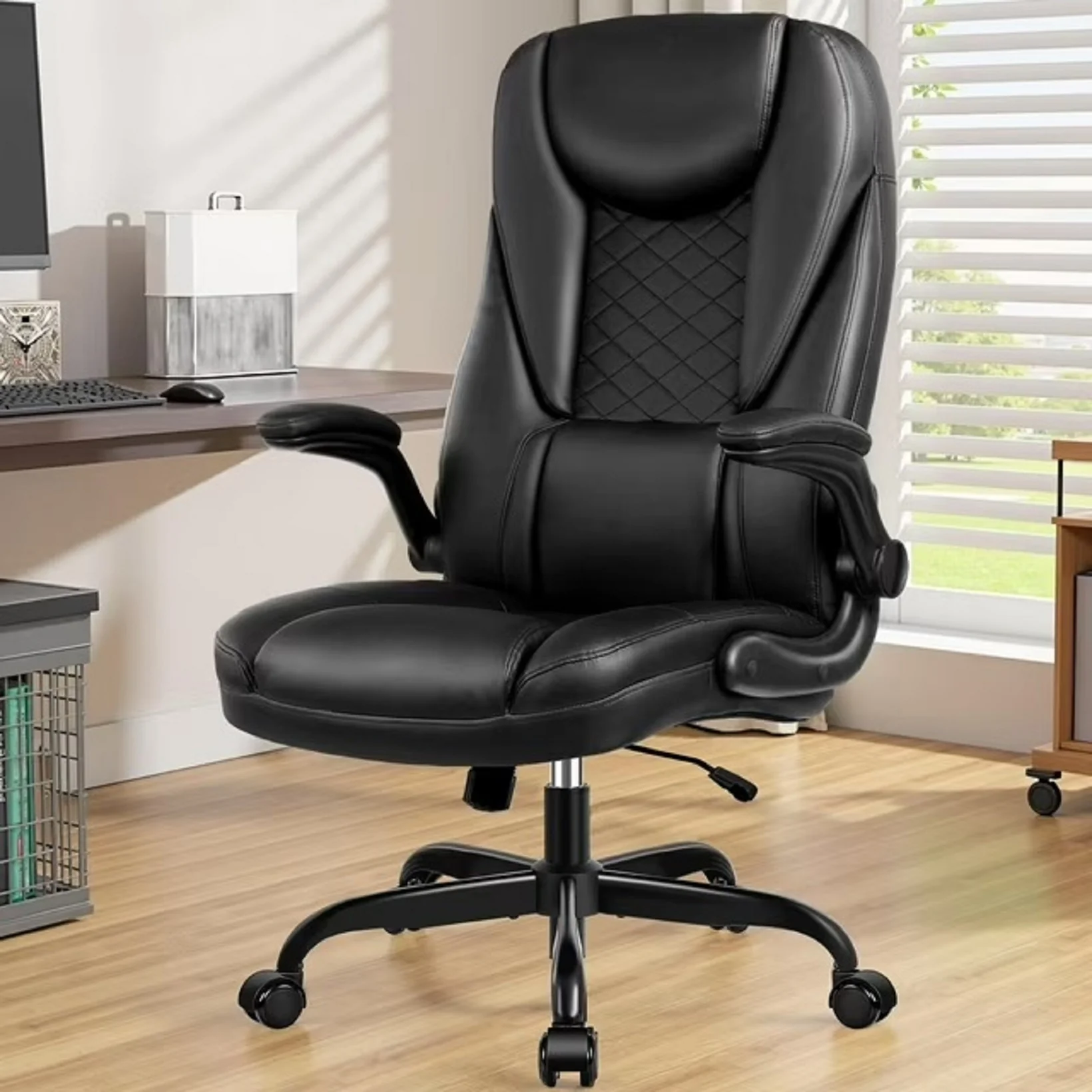 CoolHut Coolhut-200PY-Black Executive Office Chair Big and Tall Office Chair Ergonomic Leather Chair with Lumbar Support, 330lbs, Black - Image 2