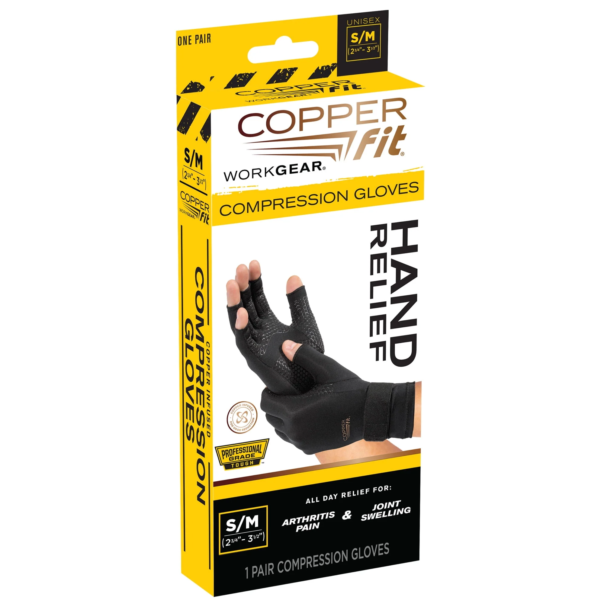 Copper Fit Work Work Gear Compression Gloves S/M Black Moderate Compression, Open Finger Design - Image 2