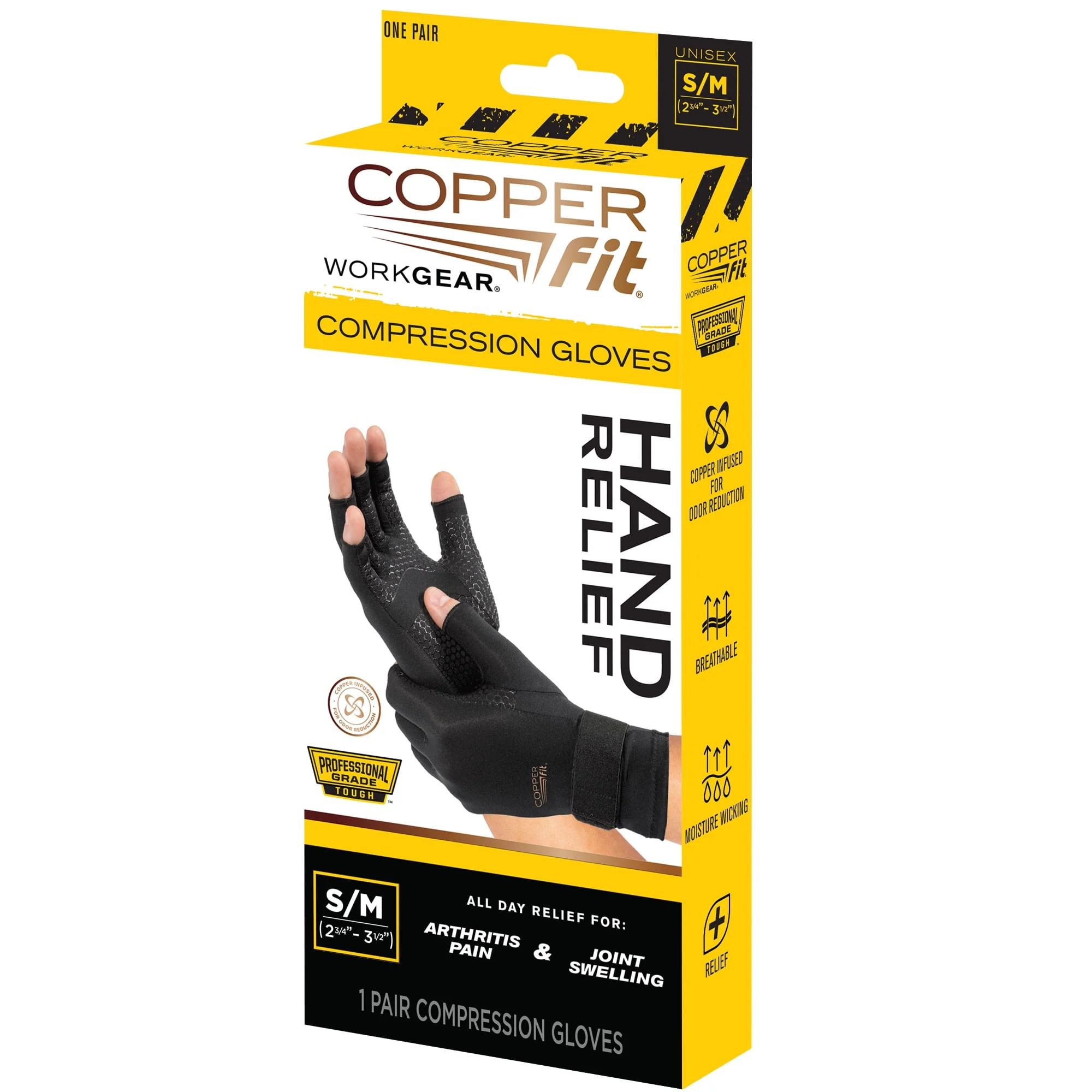 Copper Fit Work Work Gear Compression Gloves S/M Black Moderate Compression, Open Finger Design - Image 3
