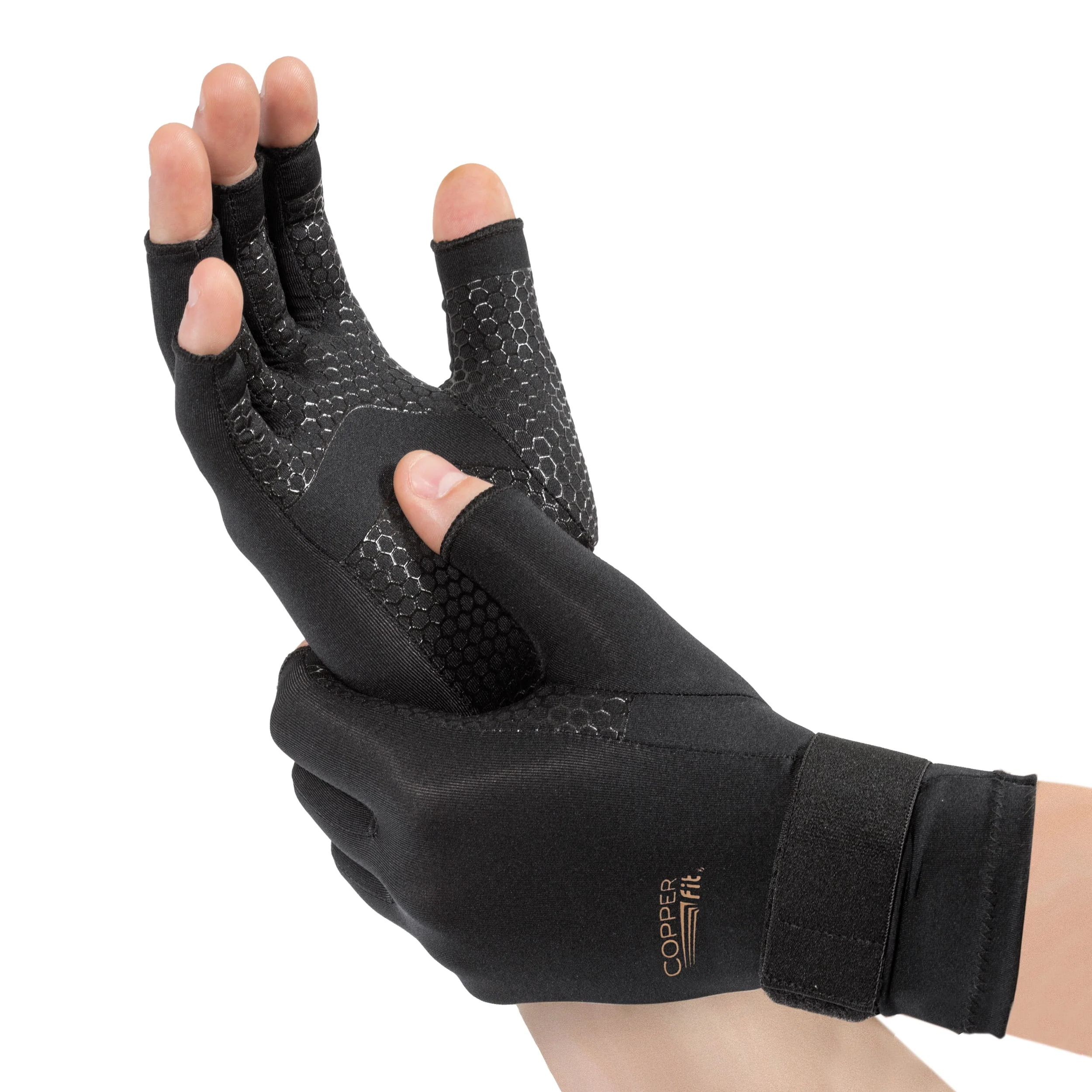 Copper Fit Work Work Gear Compression Gloves S/M Black Moderate Compression, Open Finger Design - Image 5