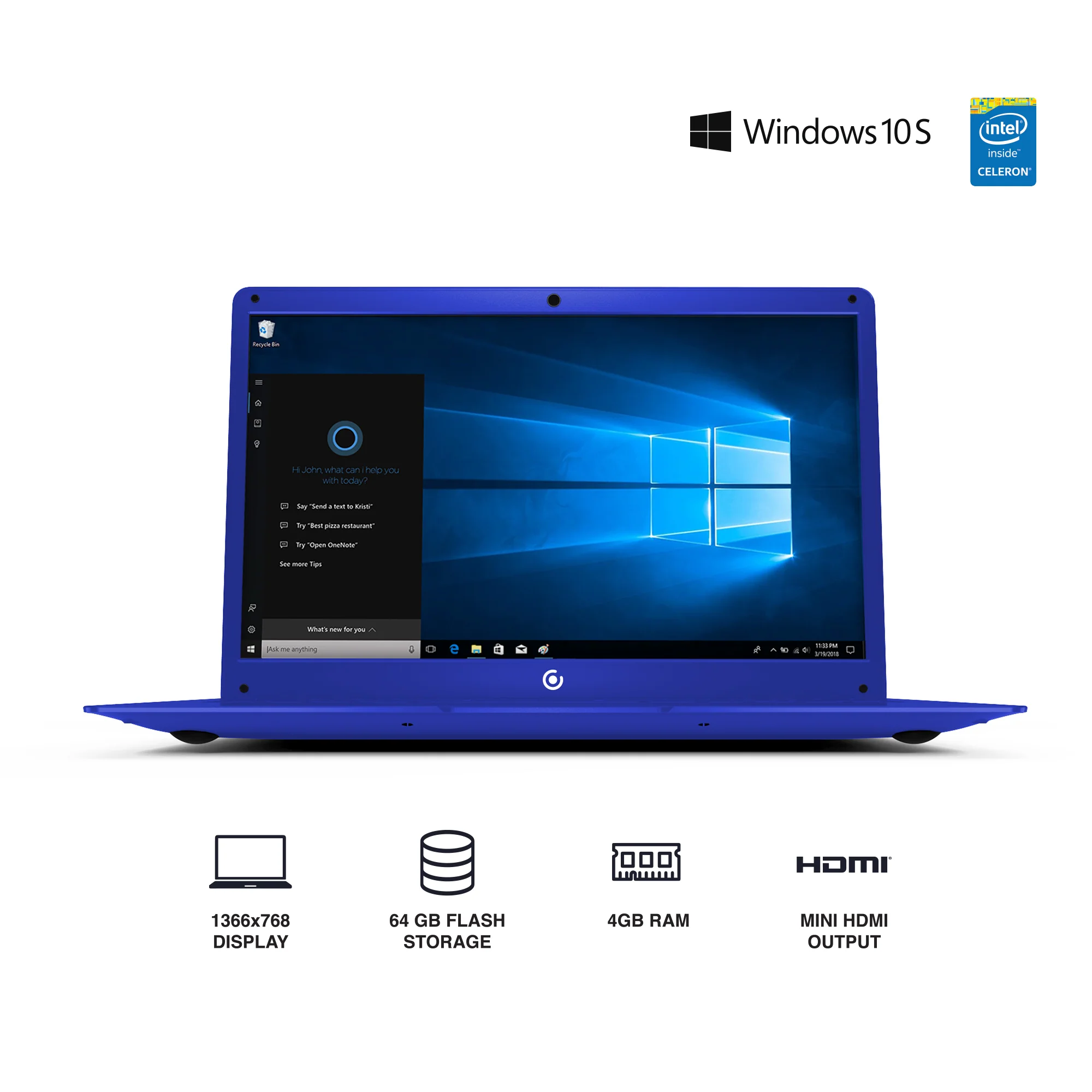 Core Innovations CLT146401BU-100 14.1" HD Atom x5-Z8350 1.1GHz Intel HD Graphics 500 4GB RAM 64GB SSD Win 10 Home Blue