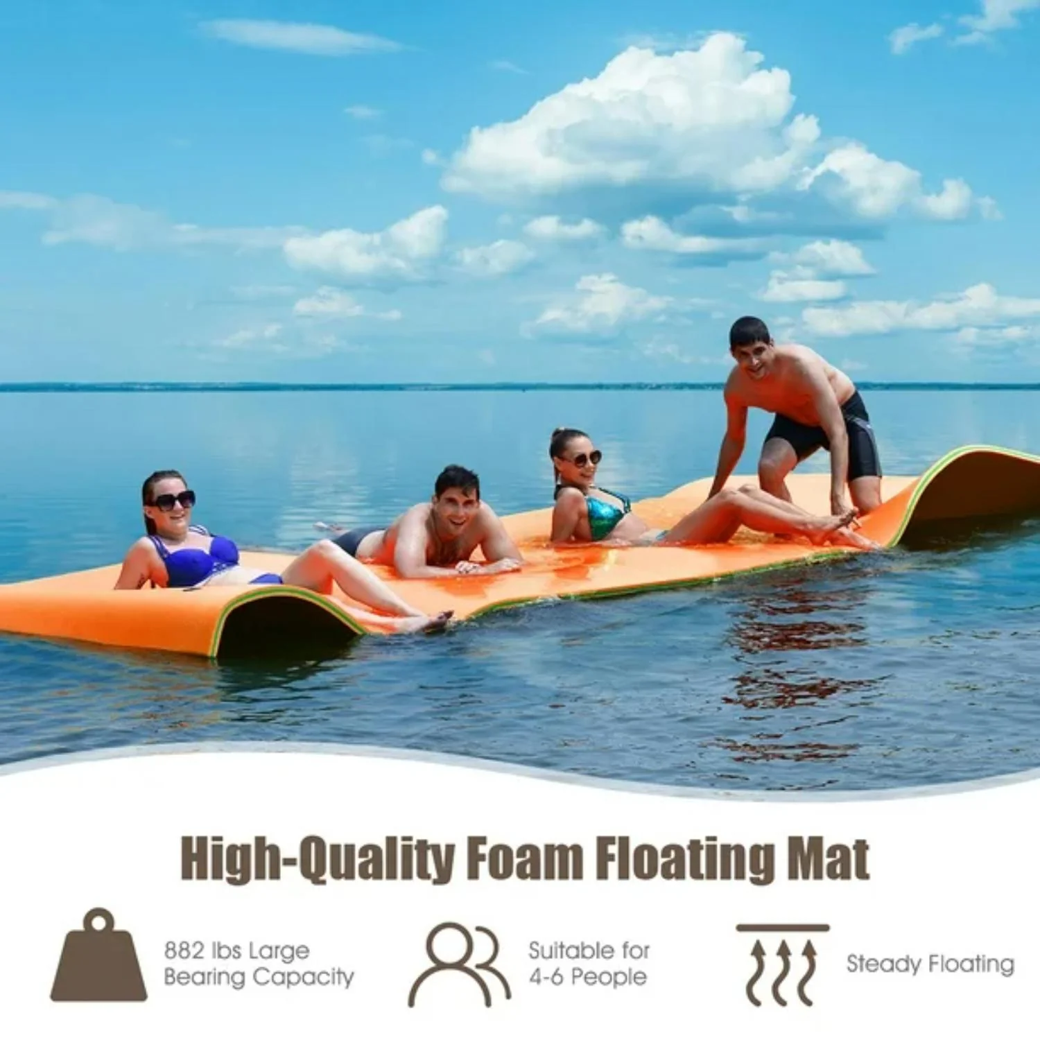 Costway 3-Layer Floating Water Pad 12' x 6' Orange - Image 8