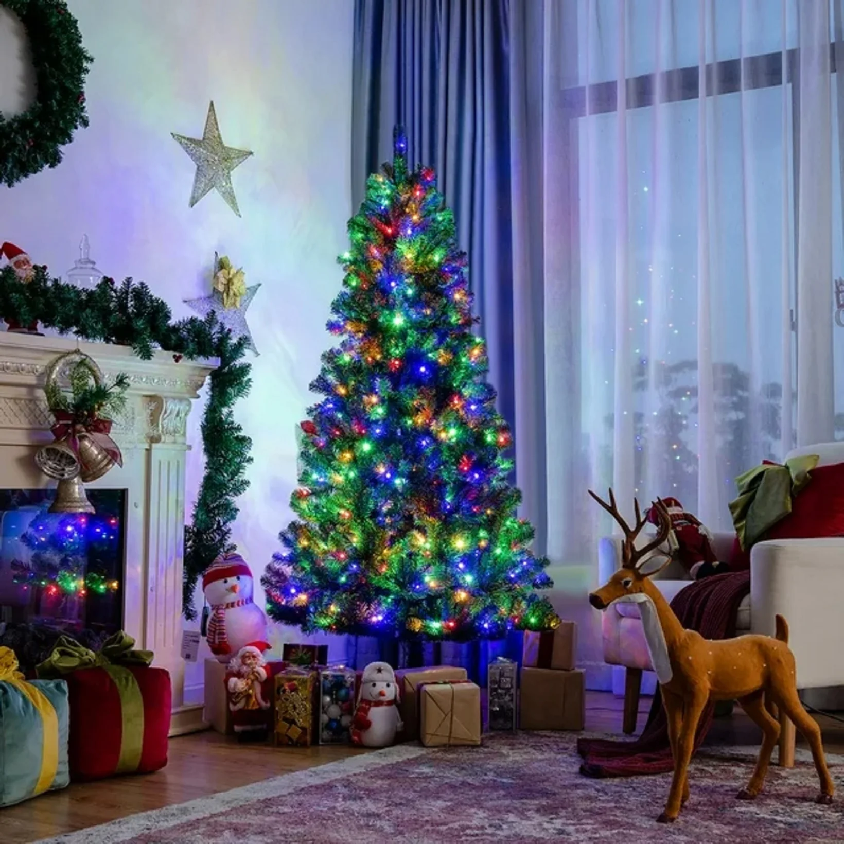 Costway CM23525US 6ft Pre-lit Hinged Christmas Tree w/ Remote Control & 9 Lighting Modes - Image 3
