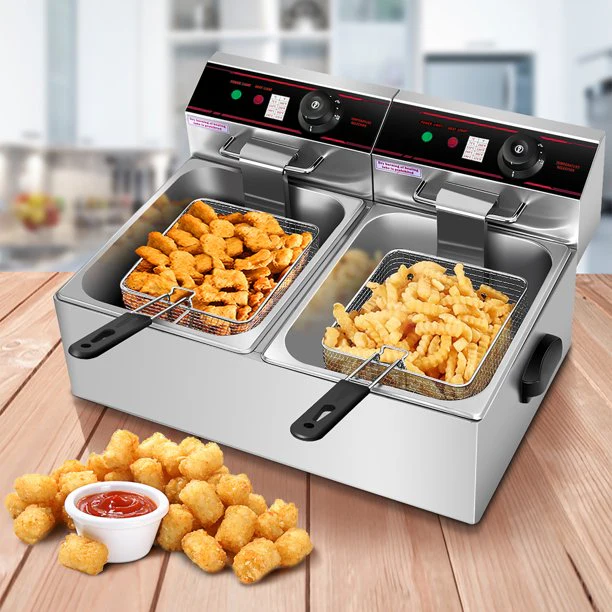 Costway EP19233 3400W Electric Countertop Deep Fryer Dual Tank Commercial Restaurant Steel - Image 2