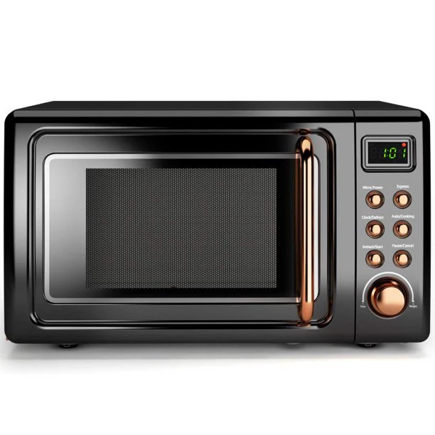 Costway EP23853GD 0.7Cu.ft Retro Countertop Microwave Oven 700W LED Display Glass Turntable black plus rose gold