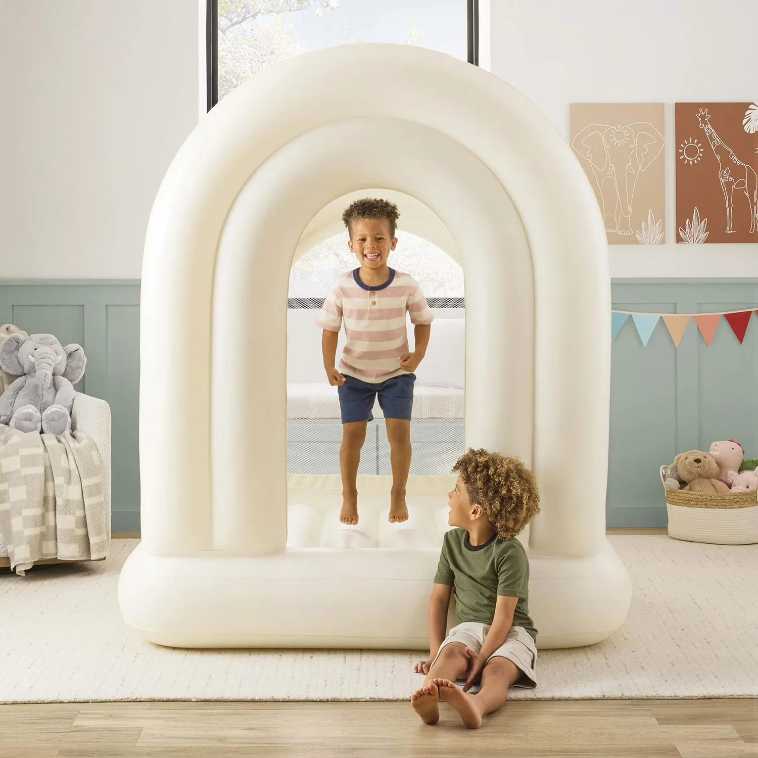 Cream Indoor Double Arch Bounce House - Image 3