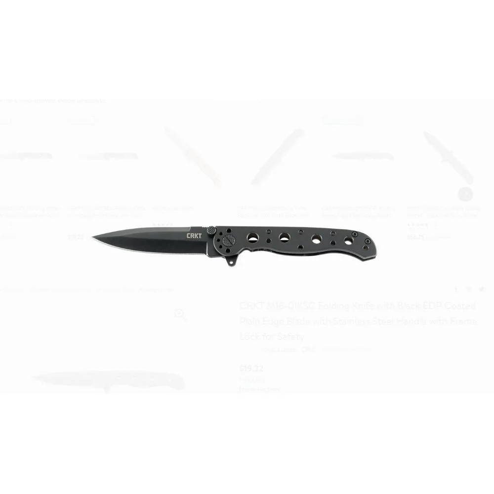 CRKT M16-01KSC Folding Knife with Black EDP Coated Plain Edge Blade with Stainless Steel Handle with Frame Lock for Safety