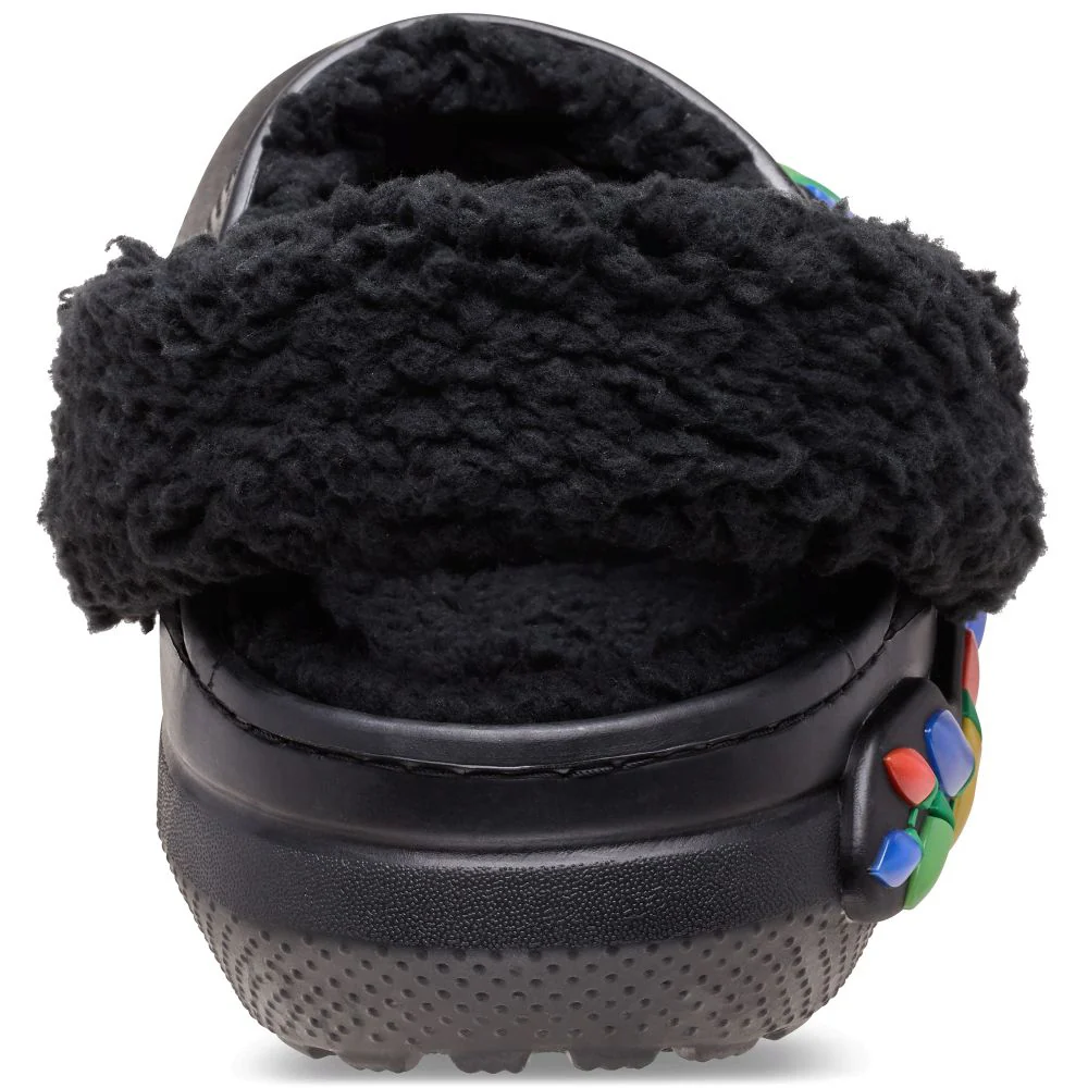 Crocs Classic Lined Holiday Lights Clogs, Black Multi, Unisex, Pivoting Heel Strap, Fuzzy Liner, 212054