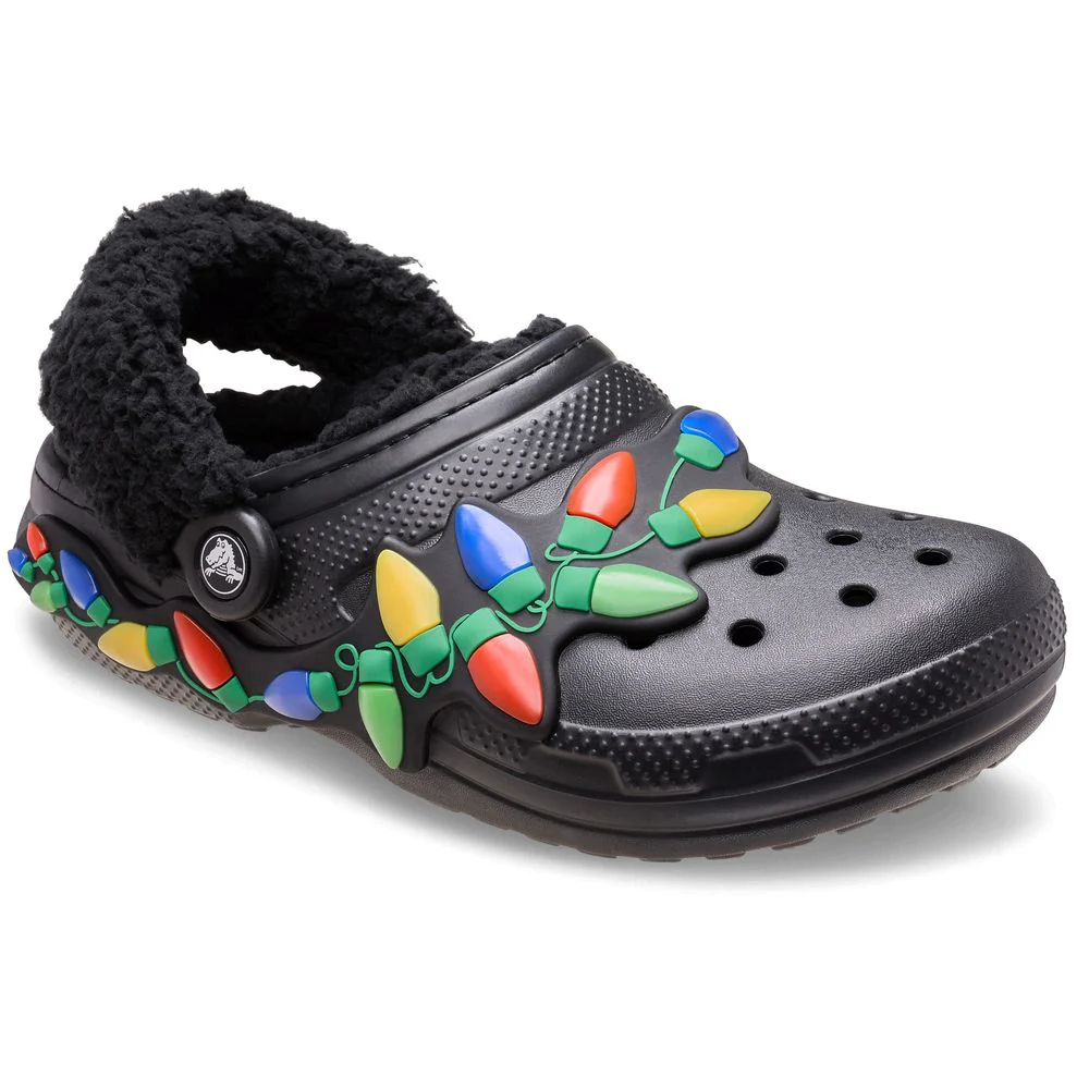 Crocs Classic Lined Holiday Lights Clogs, Black Multi, Unisex, Pivoting Heel Strap, Fuzzy Liner, 212054 - Image 3