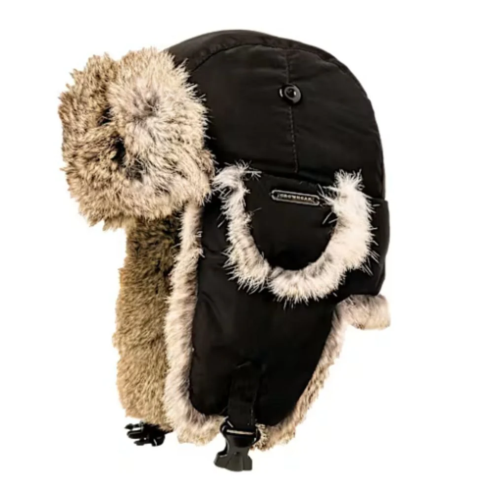Crown Cap 2-96355 Taslan Aviator Hat with Rabbit Trim, Black/Grey, L - Image 3