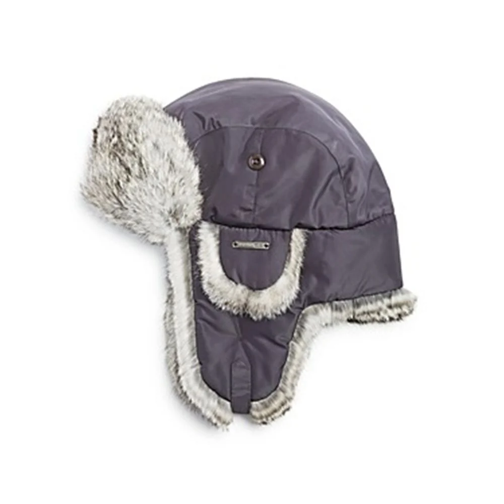Crown Cap 2-96355 Taslan Aviator Hat with Rabbit Trim, XL, Charcoal/Grey,
