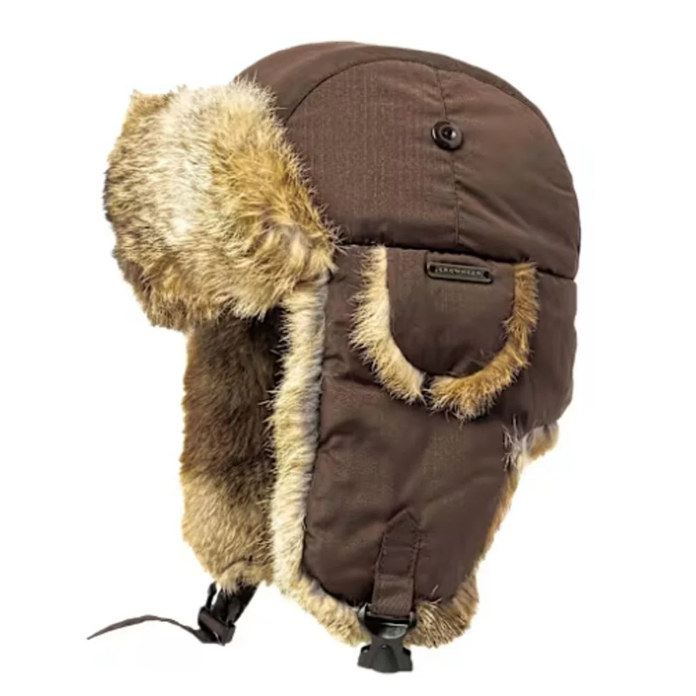 Crown Cap 2-96355 Taslan Aviator Winter Hat with Rabbit Trim, Brown, Large, Multi-Ply Wind-Resistant Crown, 2-96355 - Image 2