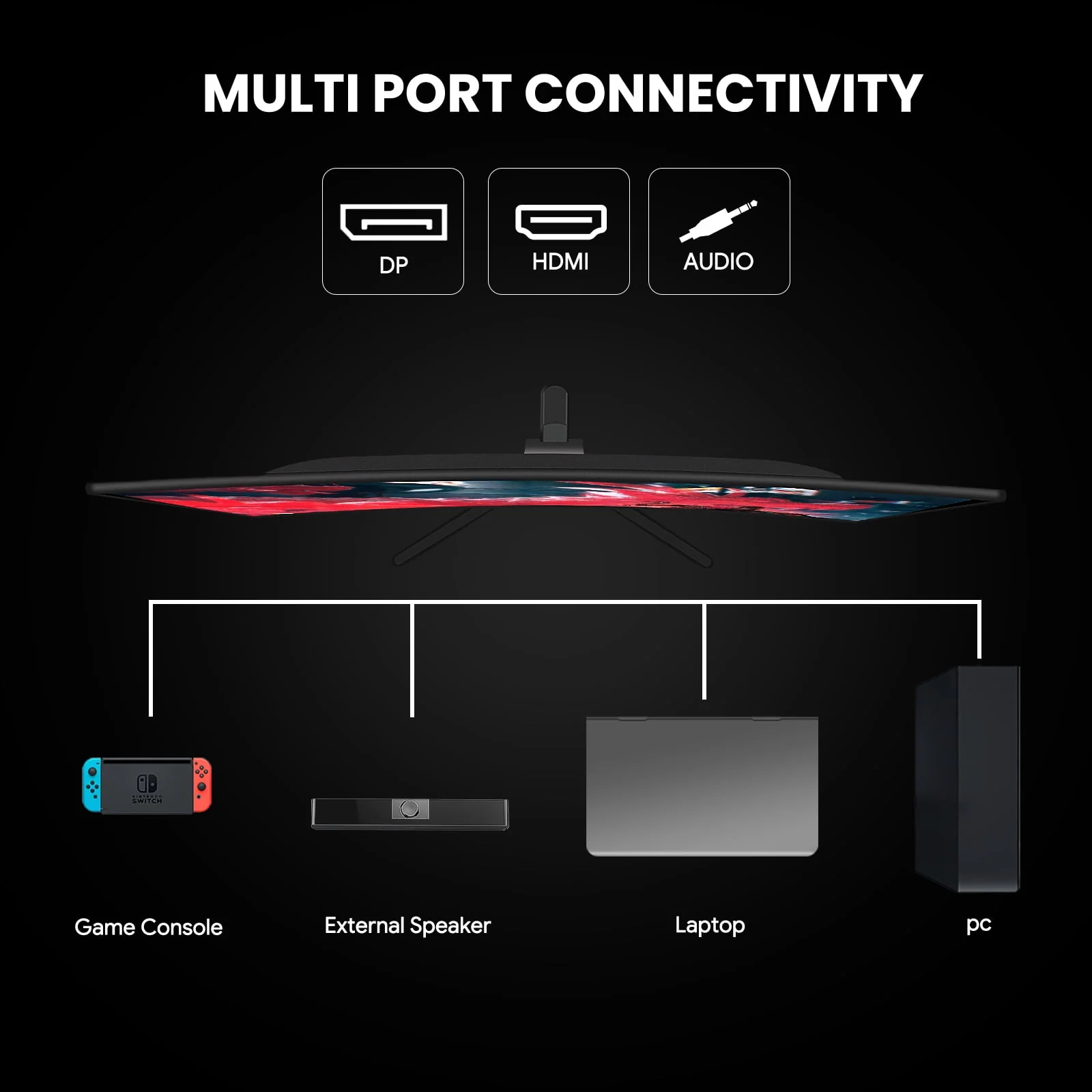 CRUA Curved Gaming Monitor, 24-Inch FHD 1920x1080 VA Panel, 180Hz Refresh Rate, 1ms Response, AMD FreeSync, Low Blue Light, Tilt Adjustable, VESA 75x75mm, Black, CR240DM - Image 3