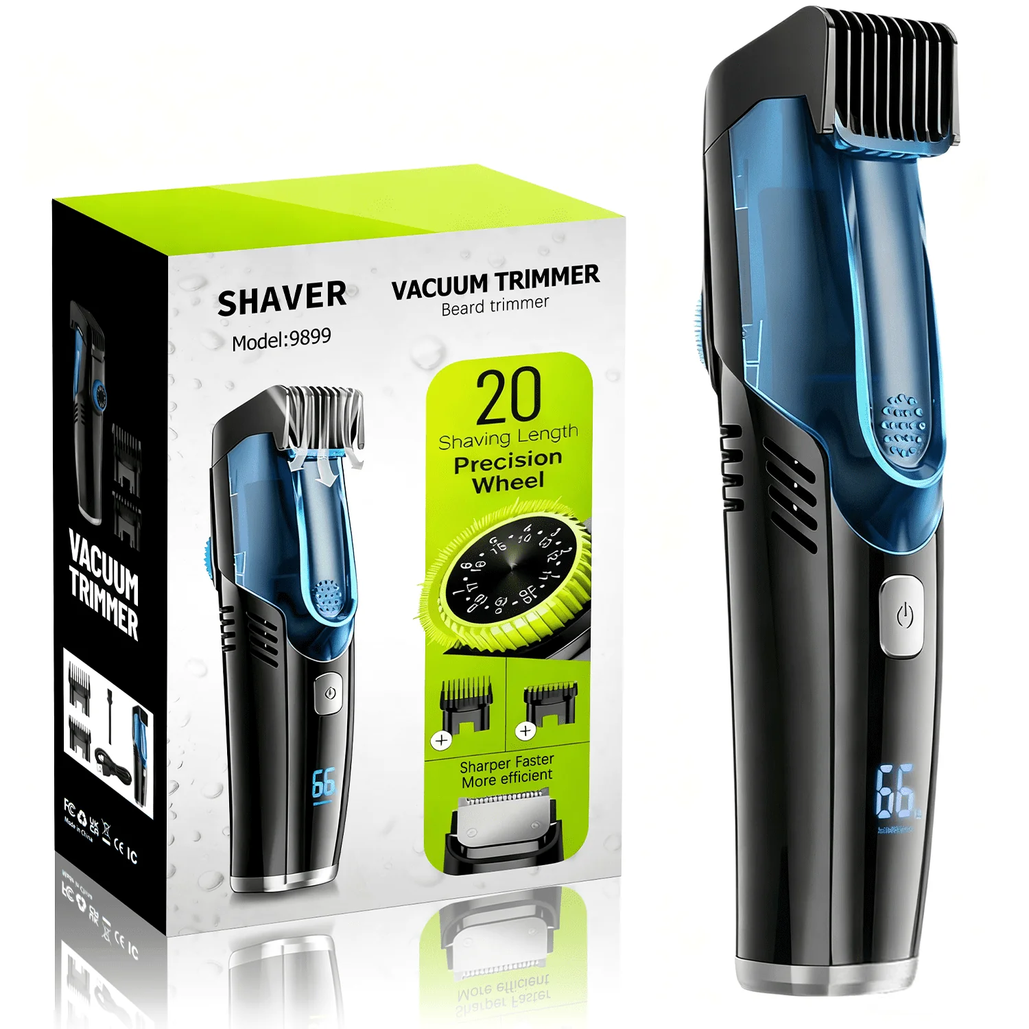 Cshidworld 01VBTM9889BL All-in-One Vacuum Mustache Trimmer With Precision Dial, Blue