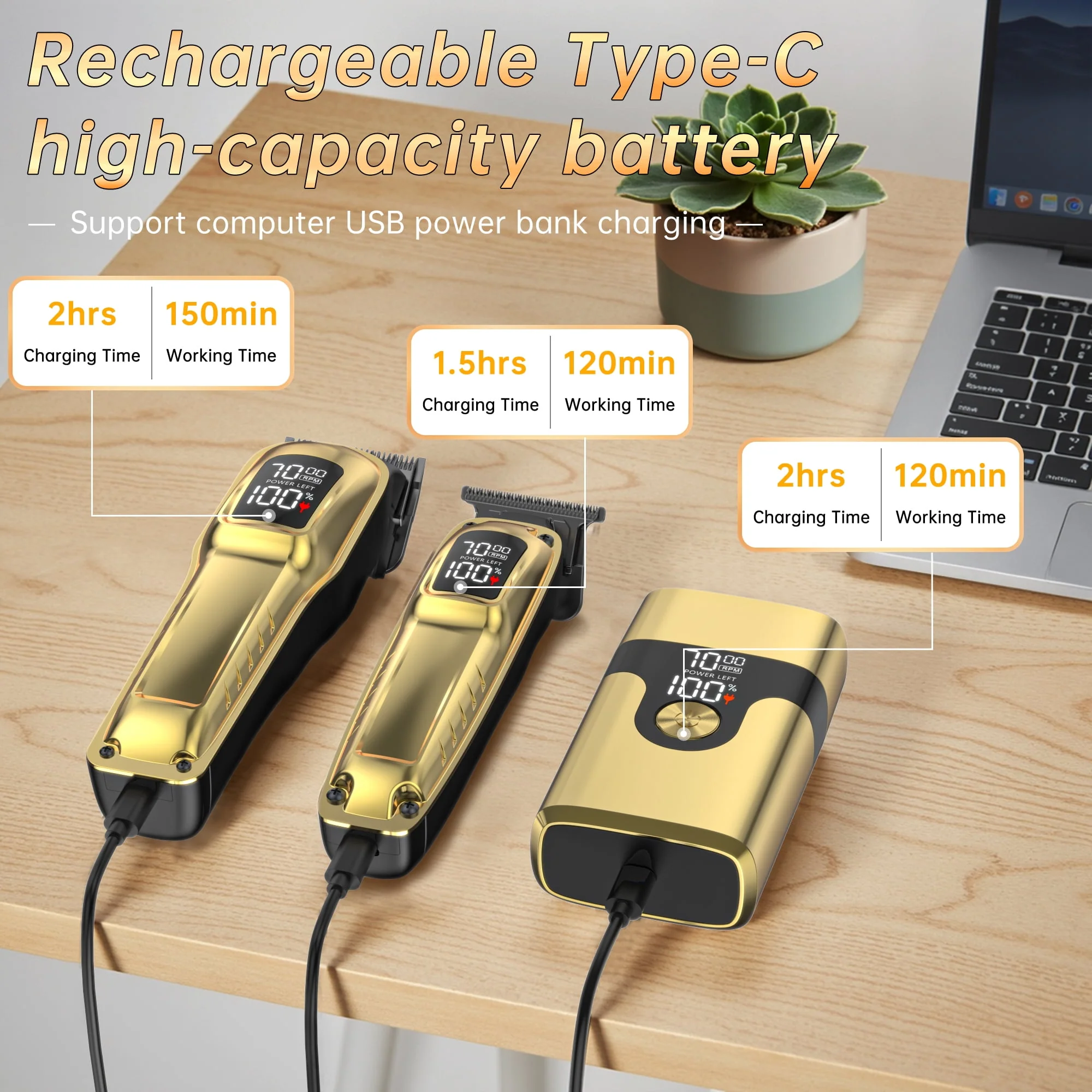 Cshidworld PCTE004GO Professional 3-in-1 Hair Clipper Set with Adjustable Blades, Beard Trimmer - Image 5