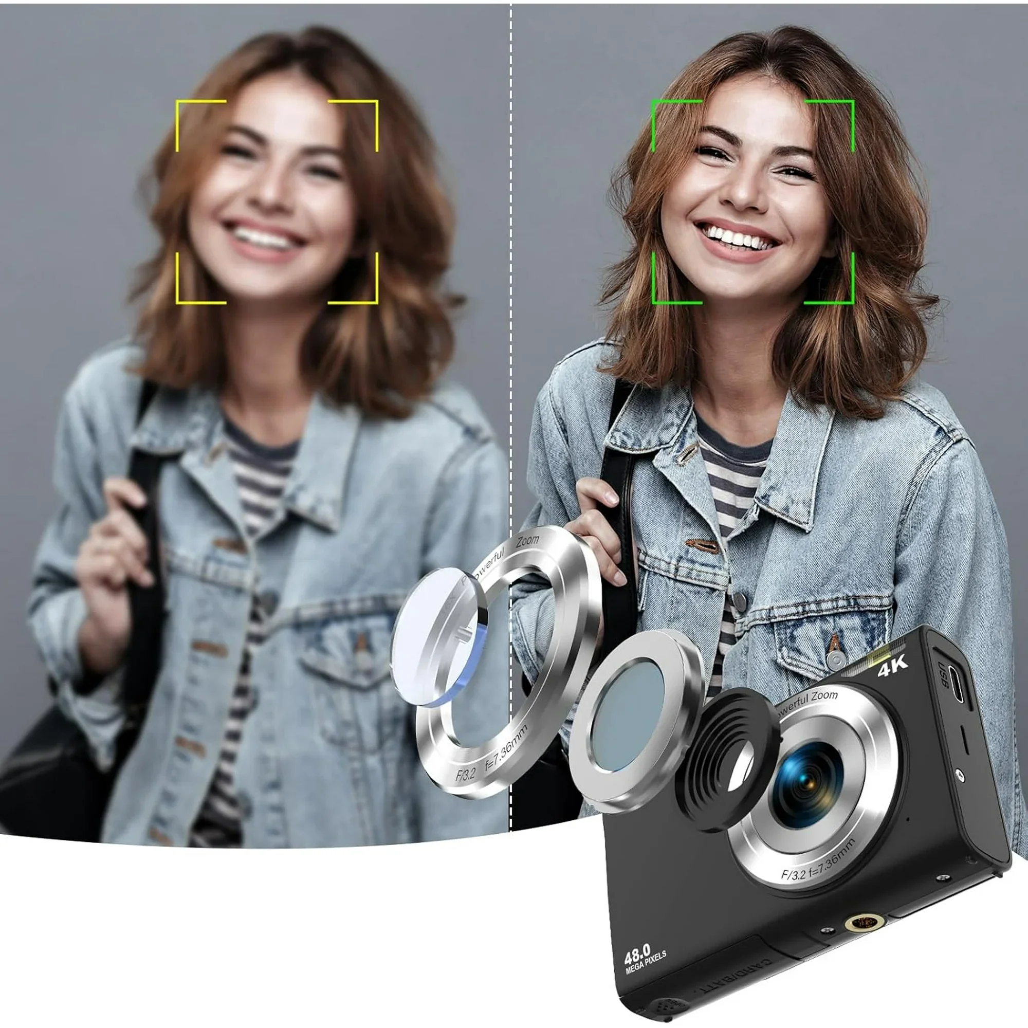 CUZTHEZA 4K Autofocus 48MP Vlogging Camera with 32GB Card, Black