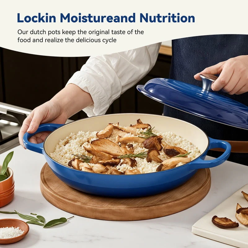 Daluvenix DA-KI02059BU27 3 Quart Cast Iron Dutch Oven, Enameled Nonstick, Dual Handles, Blue - Image 6