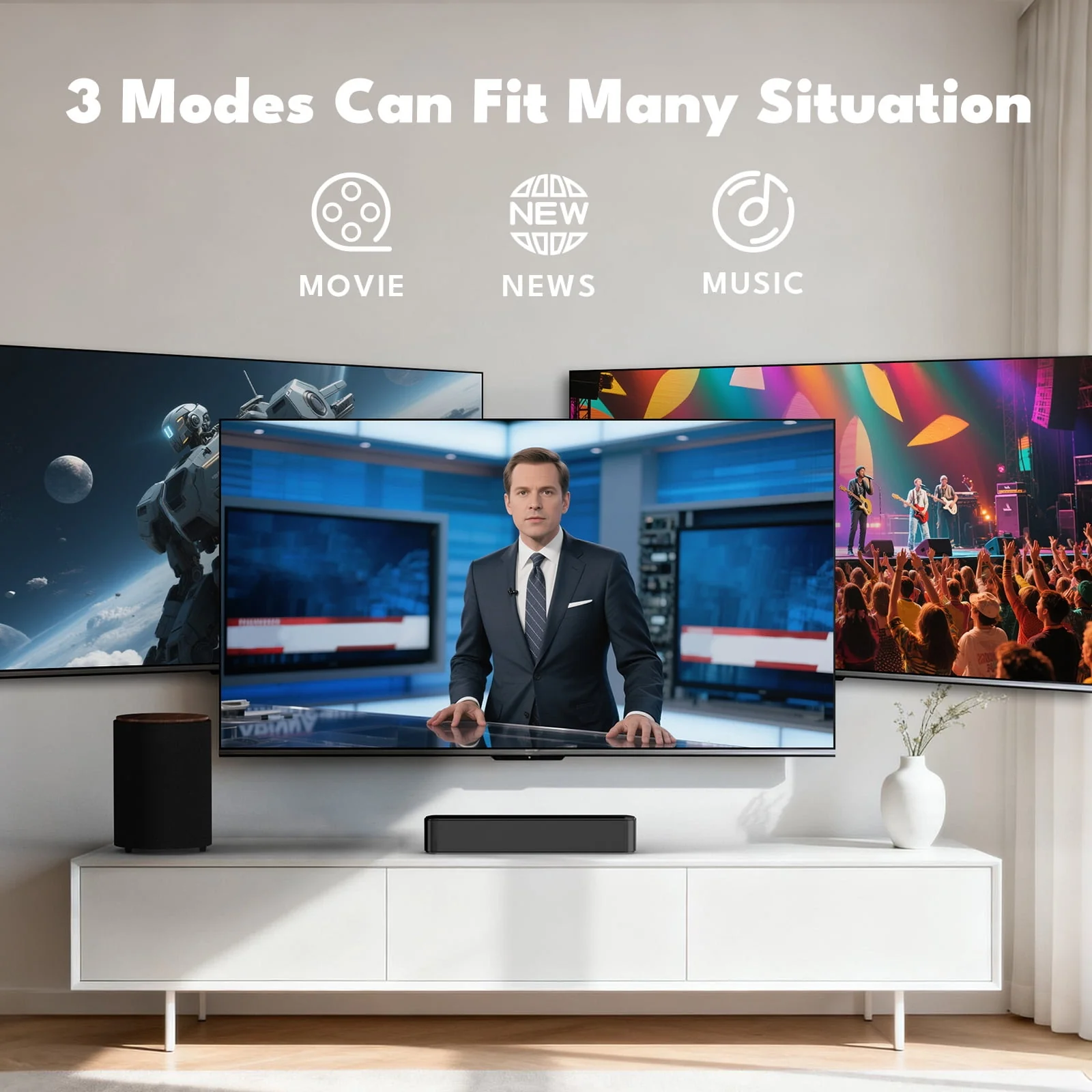 Dammyty Soundbar with Bluetooth 5.4, Wireless Subwoofer, 3D Surround Sound, Adjustable Bass, Multiple Inputs - Image 3