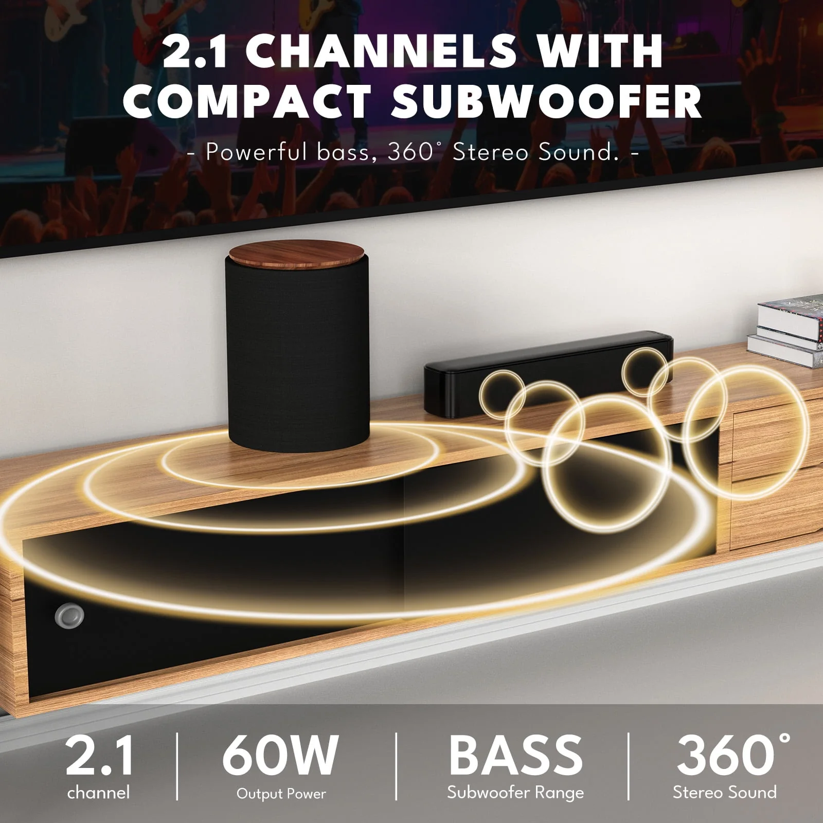 Dammyty Soundbar with Bluetooth 5.4, Wireless Subwoofer, 3D Surround Sound, Adjustable Bass, Multiple Inputs - Image 4