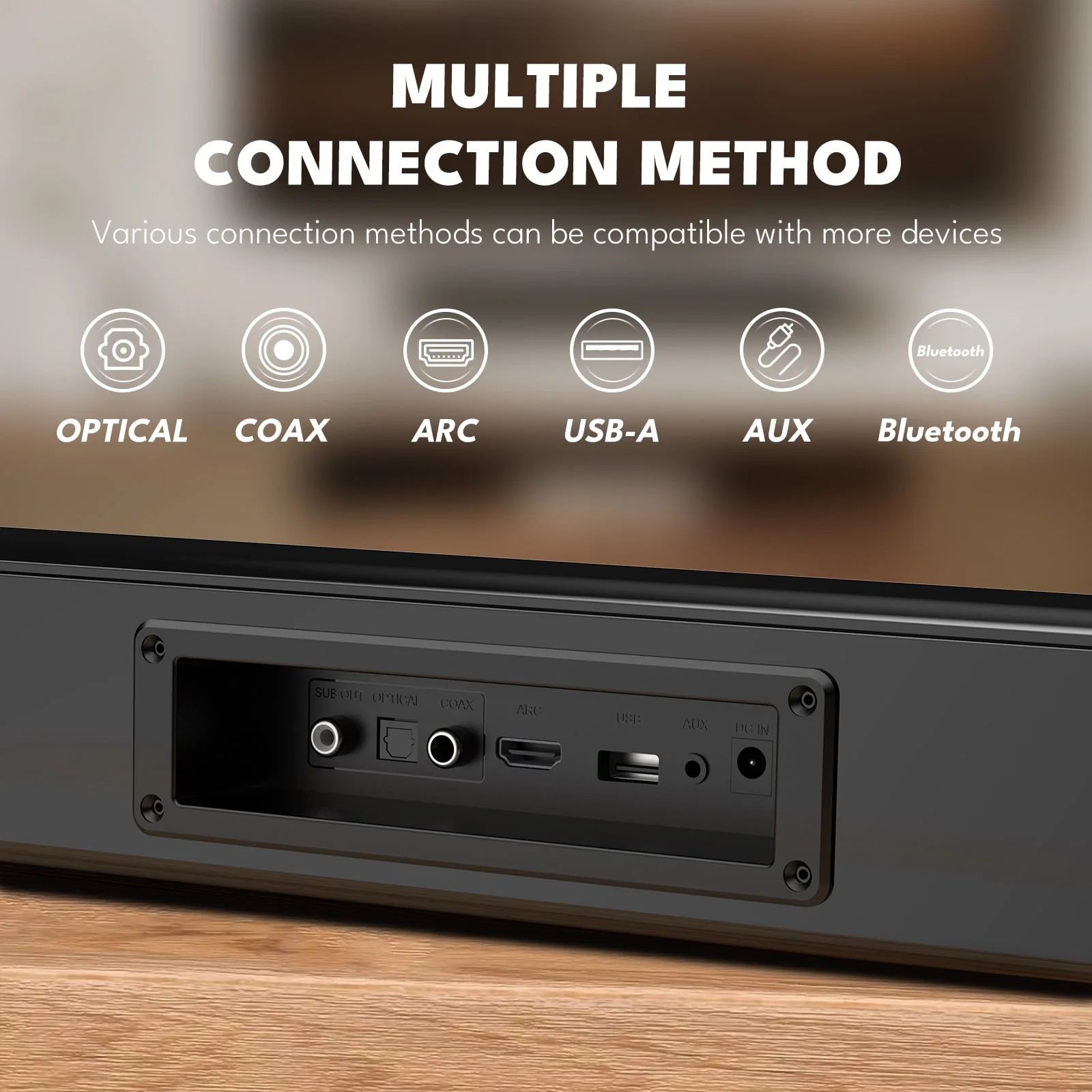 Dammyty Soundbar with Bluetooth 5.4, Wireless Subwoofer, 3D Surround Sound, Adjustable Bass, Multiple Inputs - Image 7