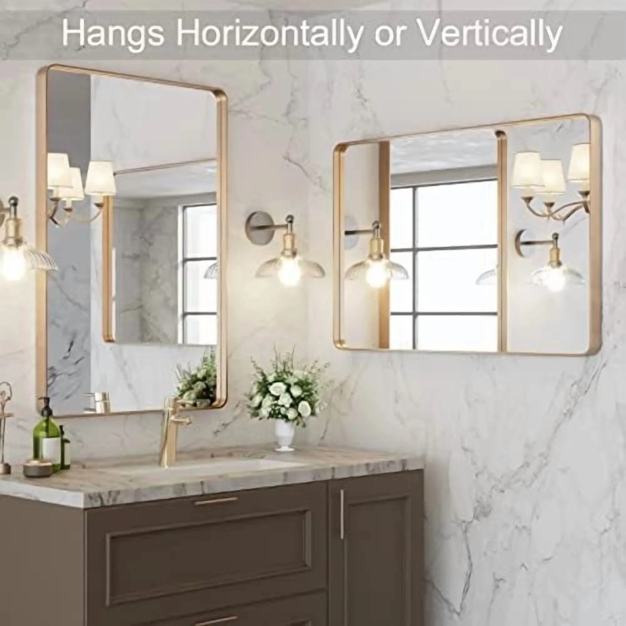 dan li 20"X30" Gold Bathroom Mirror, Rounded Rectangle Gold Frame Mirror - Image 2